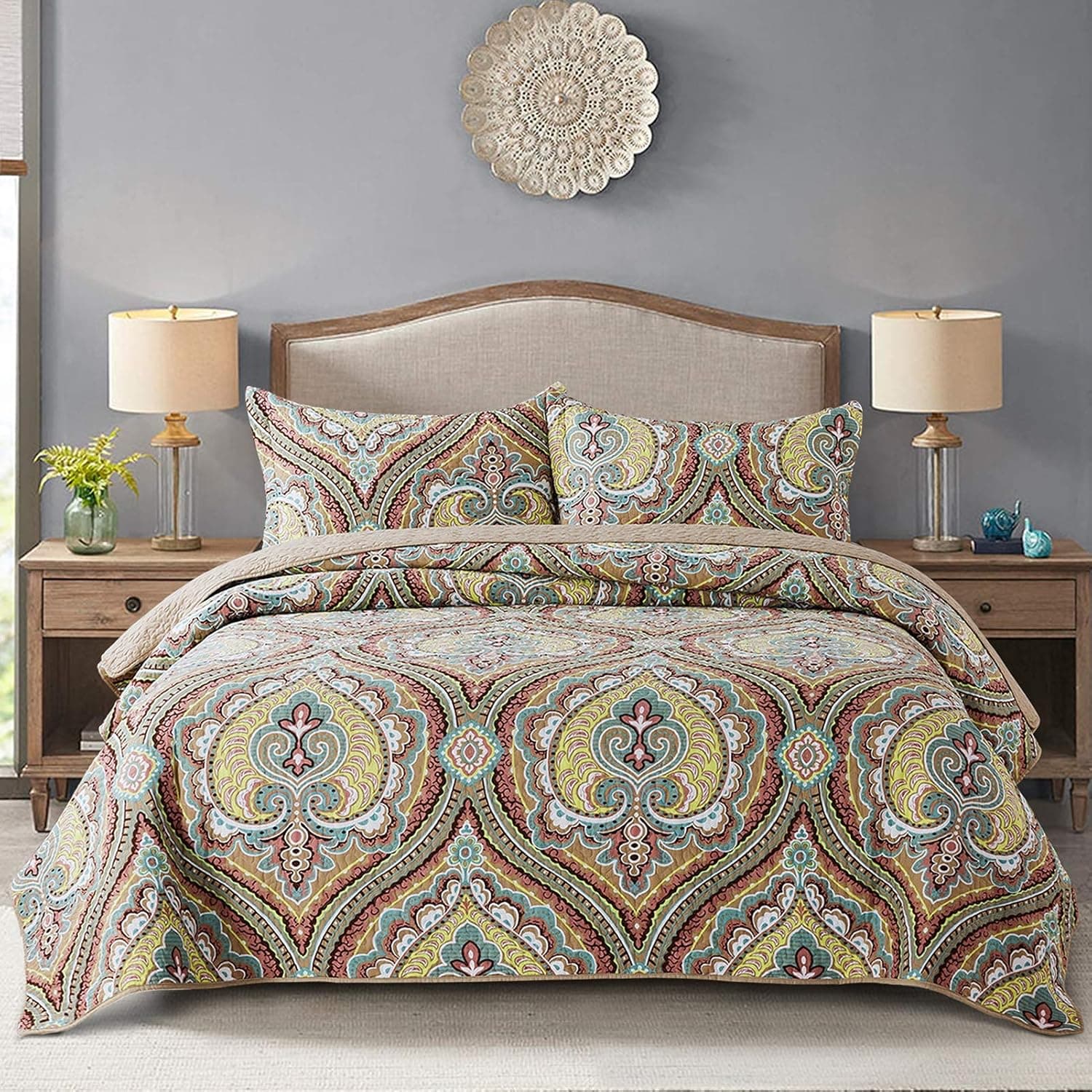NEWLAKE European Paisley Blossom Cotton Patchwork Bedspread Quilt Sets, Twin Size