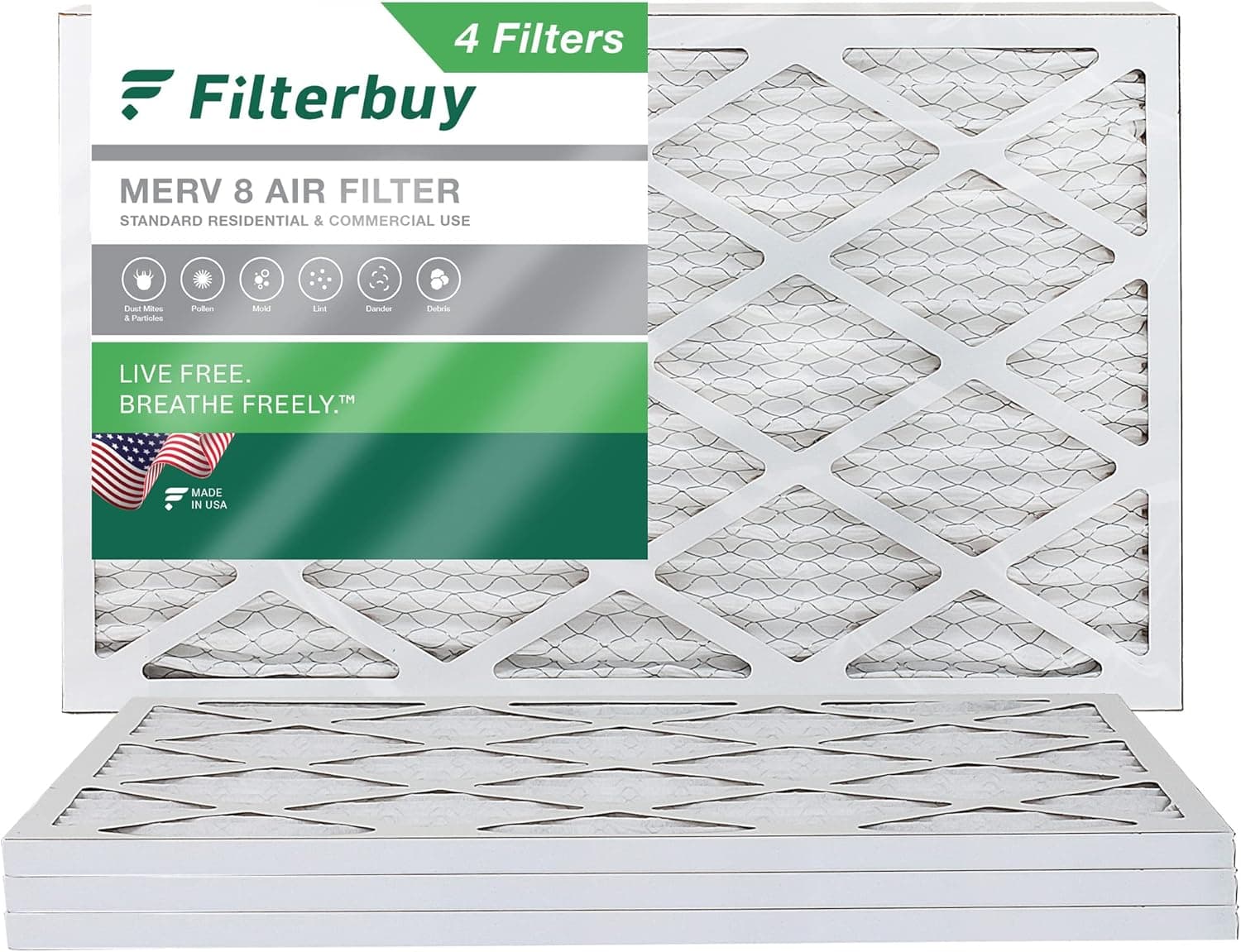 Filterbuy 12x26x1 Air Filter MERV 8 Dust Defense (4-Pack), Pleated HVAC AC Furnace Air Filters Replacement (Actual Size: 11.50 x 25.50 x 1.00 Inches)