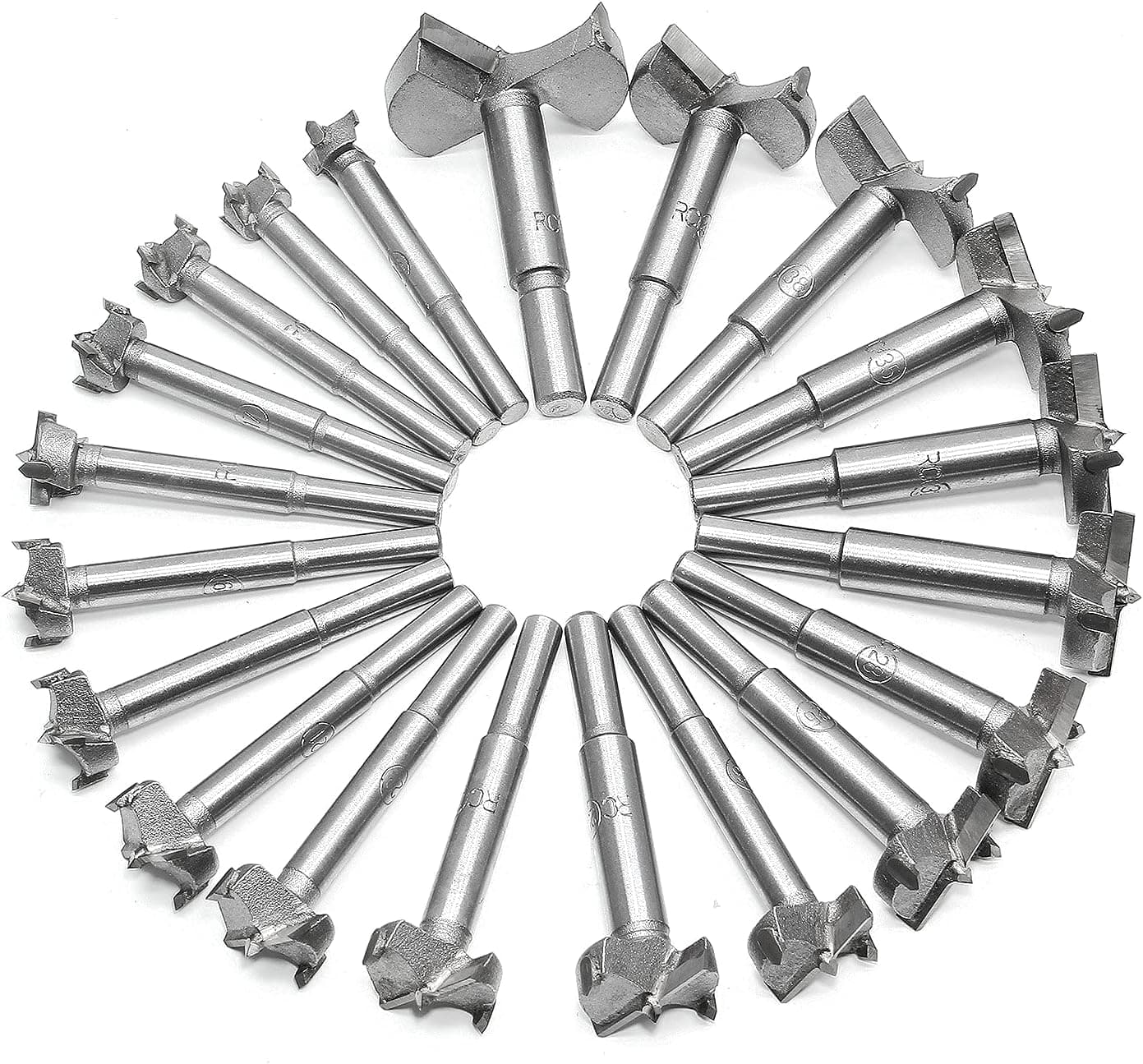 Bonsicoky 20Pcs Forstner Drill Bit Set 14-50mm, Carbide Woodworking Hole Saw Set, Flat Wing Counterbore Drill Bit Set with Plastic Storage Box for Wood Drilling