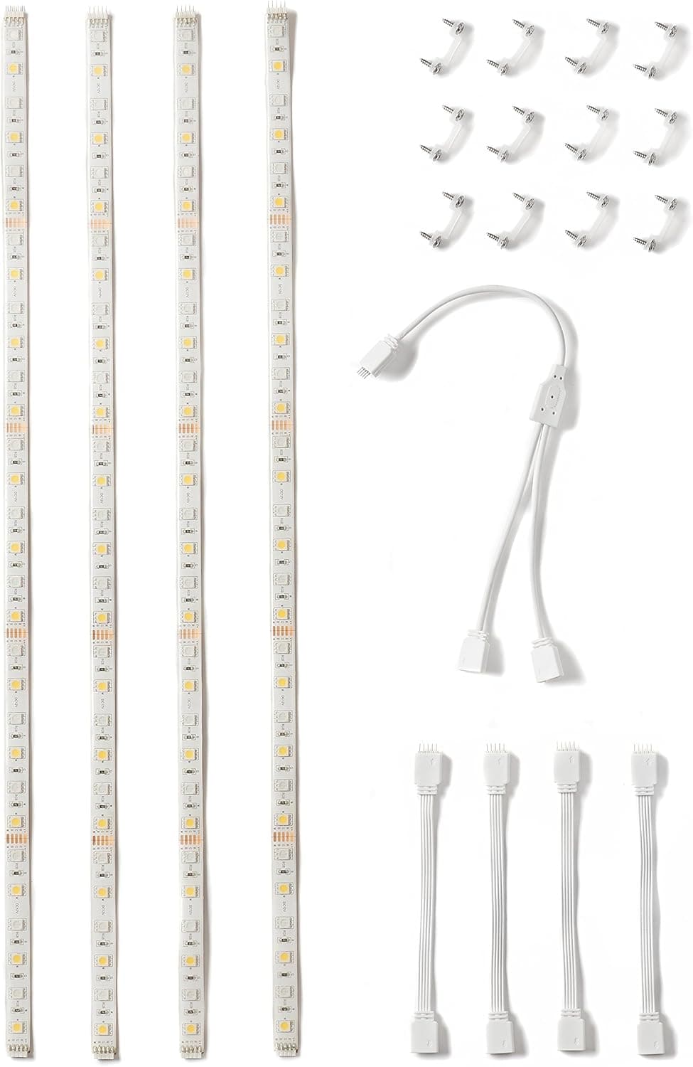Newhouse Lighting RGB + Warm White LED Tape Light Extension Kit, Includes 4X Pre-Cut IP65 Connectors, Clips, 20-in 4 Strips