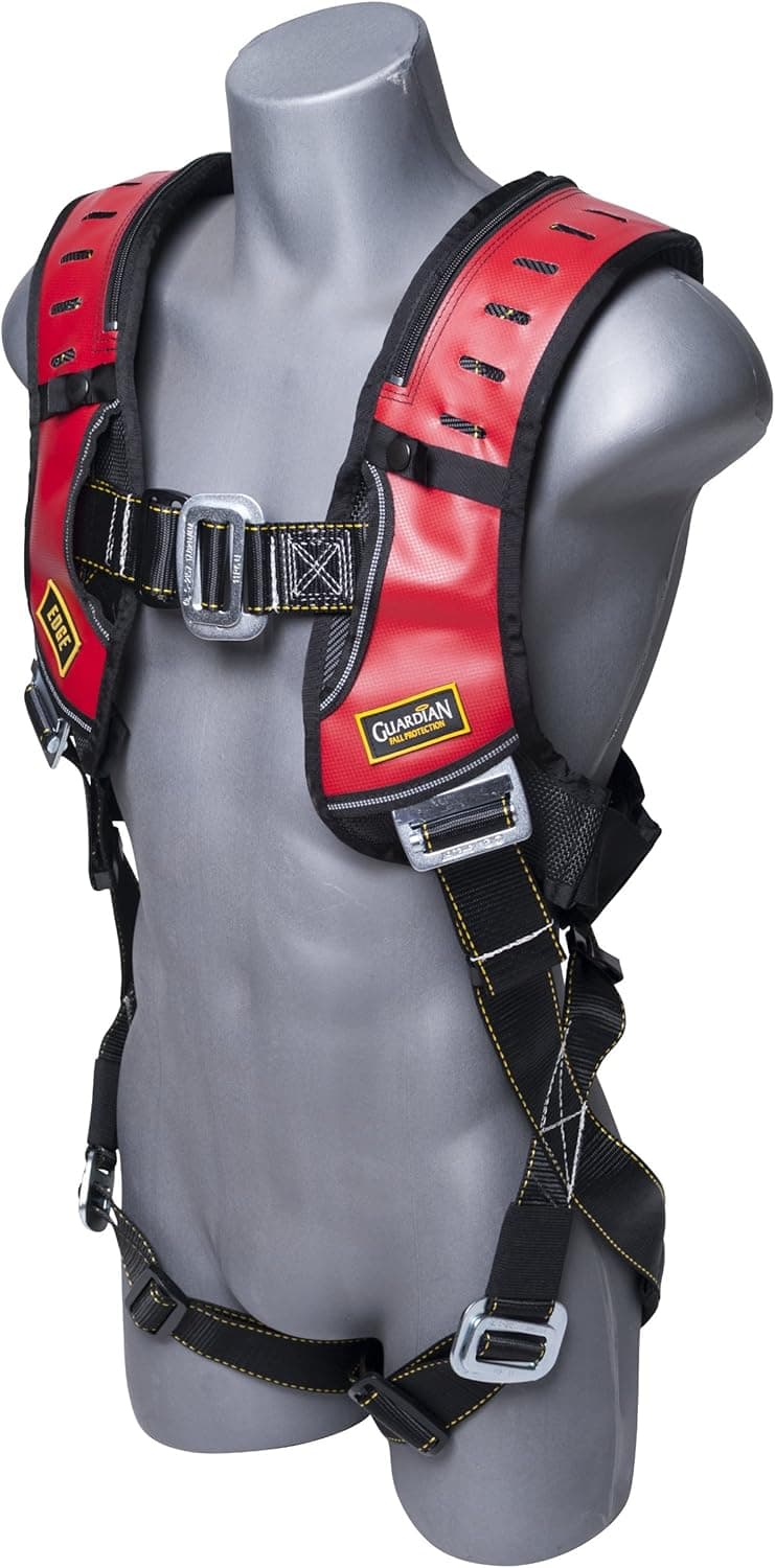 Guardian Fall Protection 181012 Basic HUV Premium Edge Series Harness with Pass-Thru Chest and Pass-Thru Leg Buckles, Black/Red, XXL