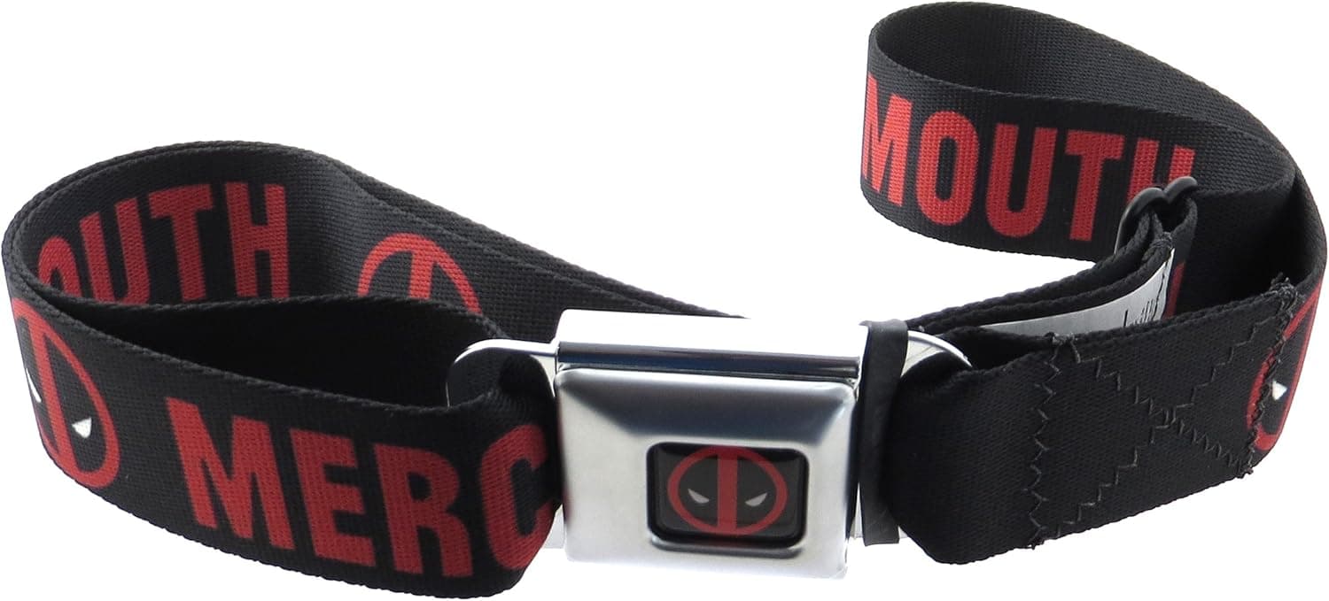 Vandoras Deadpool Marvel Seatbelt Belt MERC with A Mouth Black Red