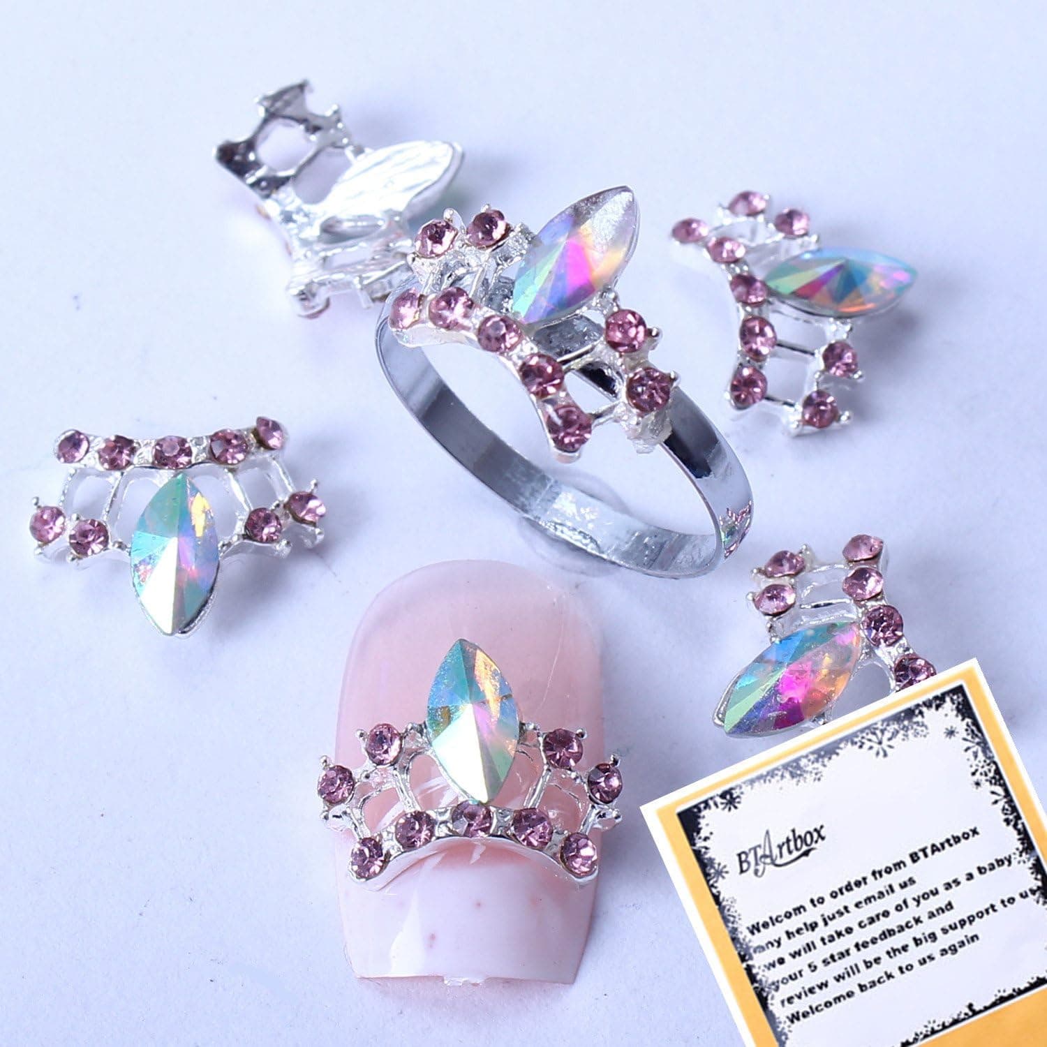 Beautiful Elegant Crown Designed New Rainbow Crystal Series Nail Art Decorations + A Unique Ring free Gift