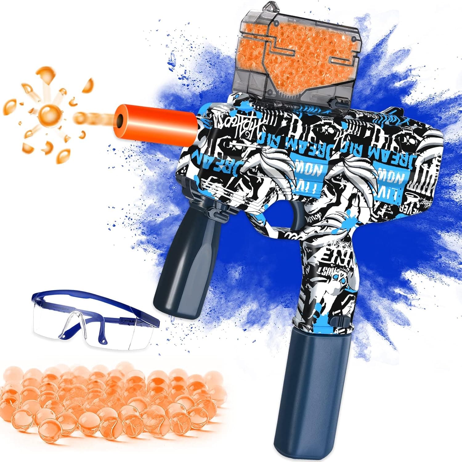 2022 New Upgraded Electric Gel Ball Blaster - Splatter Ball Blaster Automatic Orbeez Gun with Gel Blaster Ammo & Goggles - Splatter Ball Gun for Outdoor Shooting Games for Boys Girls Adults Ages 8+