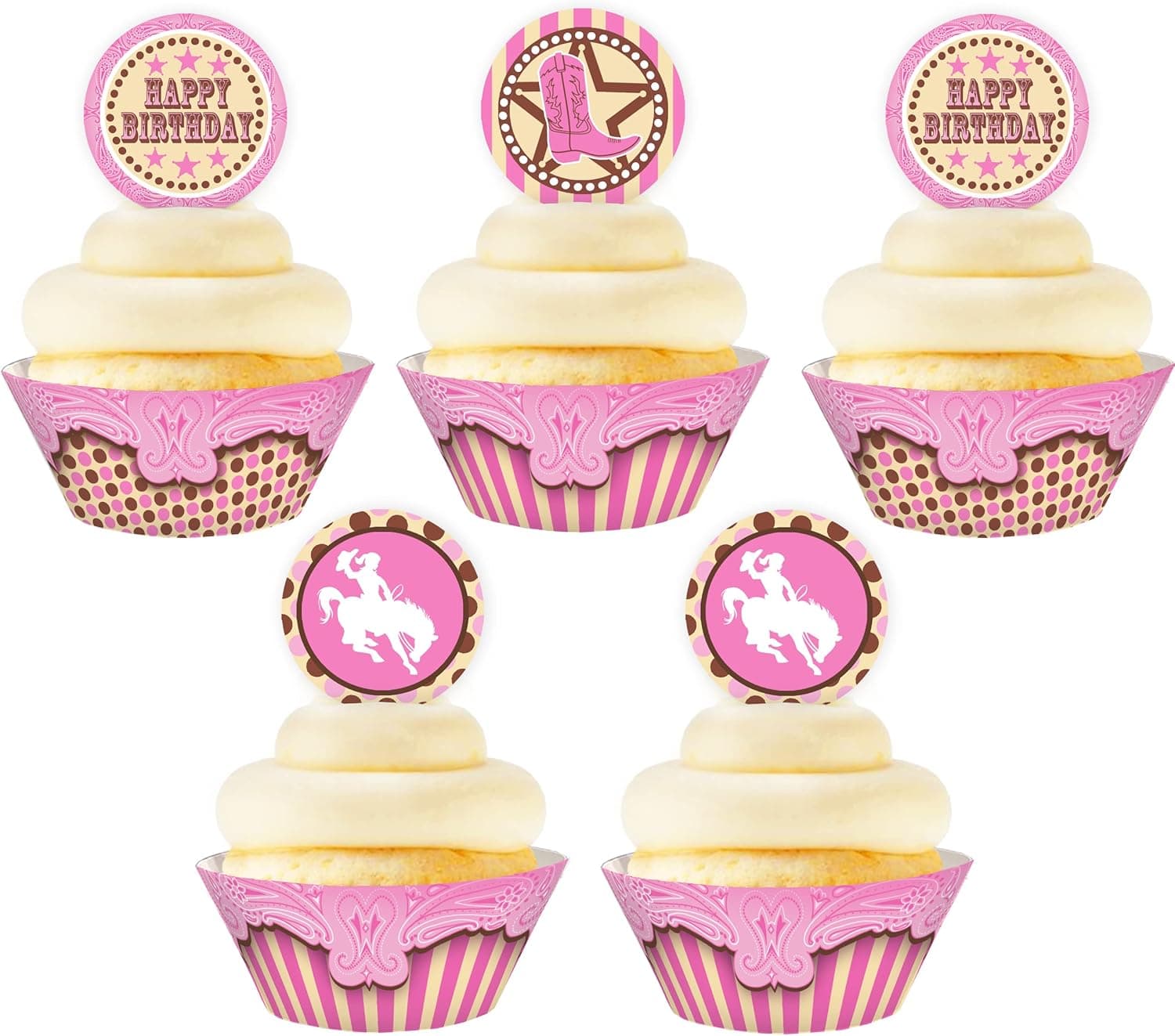 POP parties Ink Cowgirl Cupcake Kit - 24 Cowgirl Cupcake Toppers and 24 Cupcake Wrappers - Cowgirl Party Supplies - Cowgirl Party Decorations - Cupcake