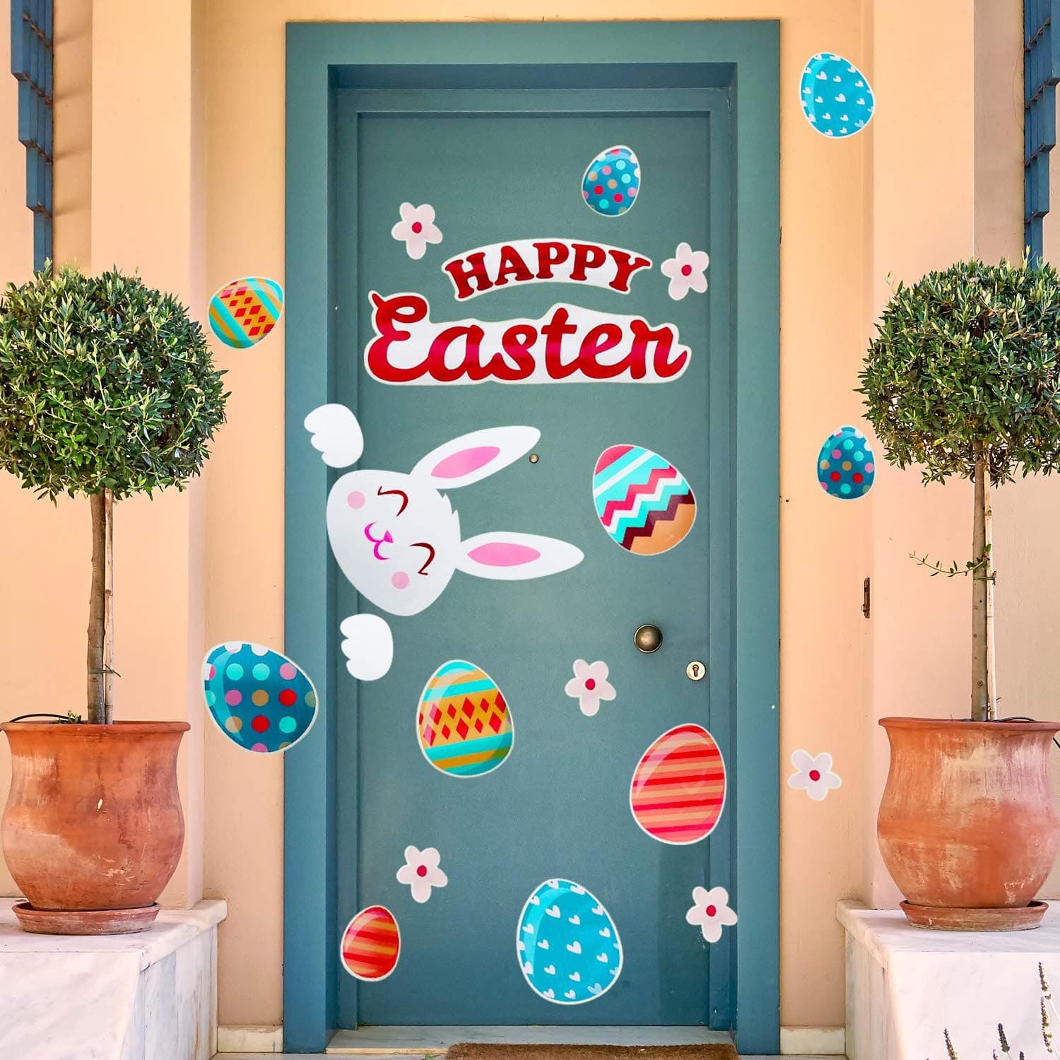 Chuangdi Easter Bunny Wall Decals Bunny Egg Wall Stickers Removable Window Clings for Easter Home Decoration (Color 4)