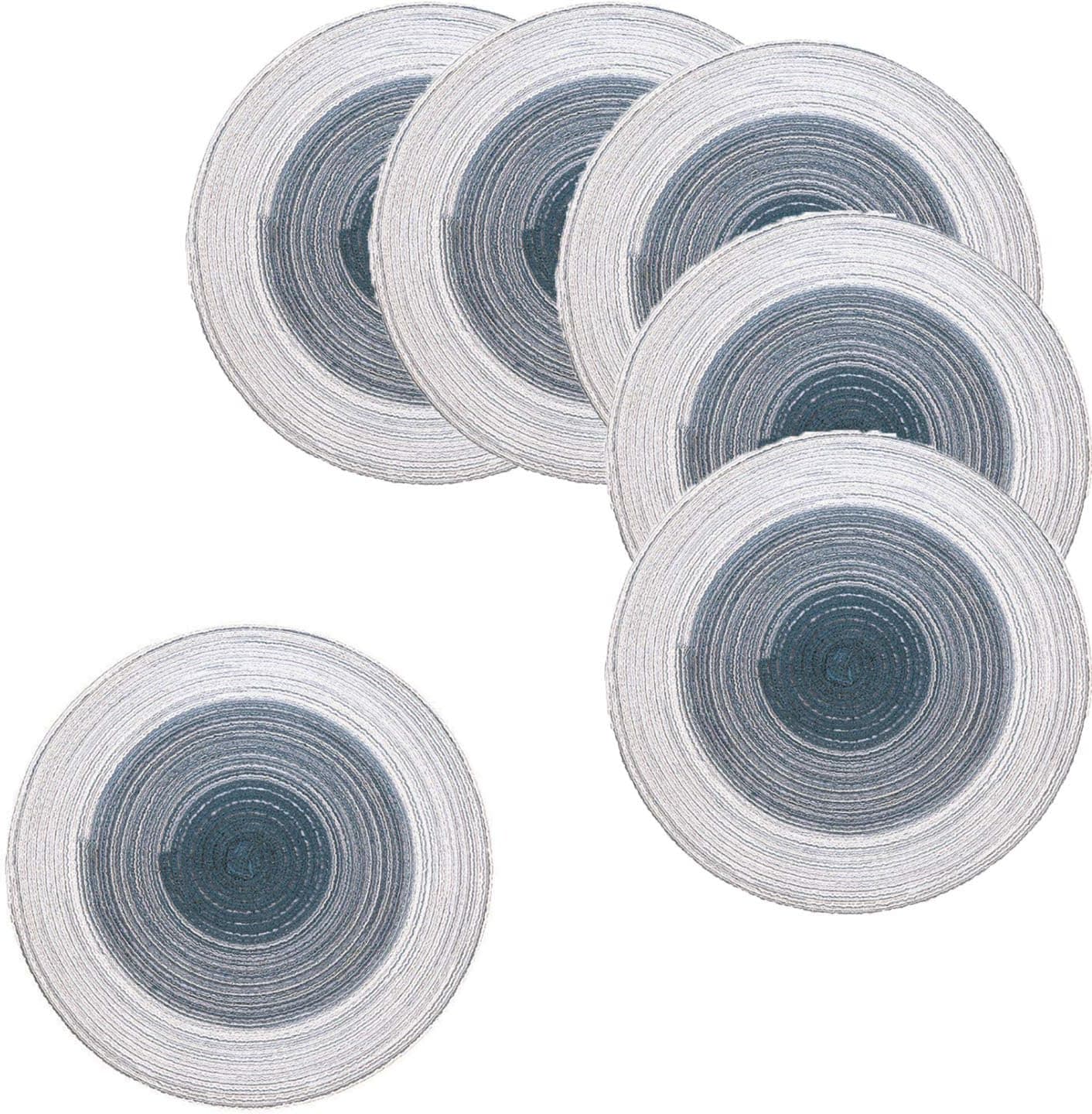 Round Placemats Gradient Braided Table Mats Set of 6 , Non-Slip Heat Resistant Braided Table Mats (Gray)