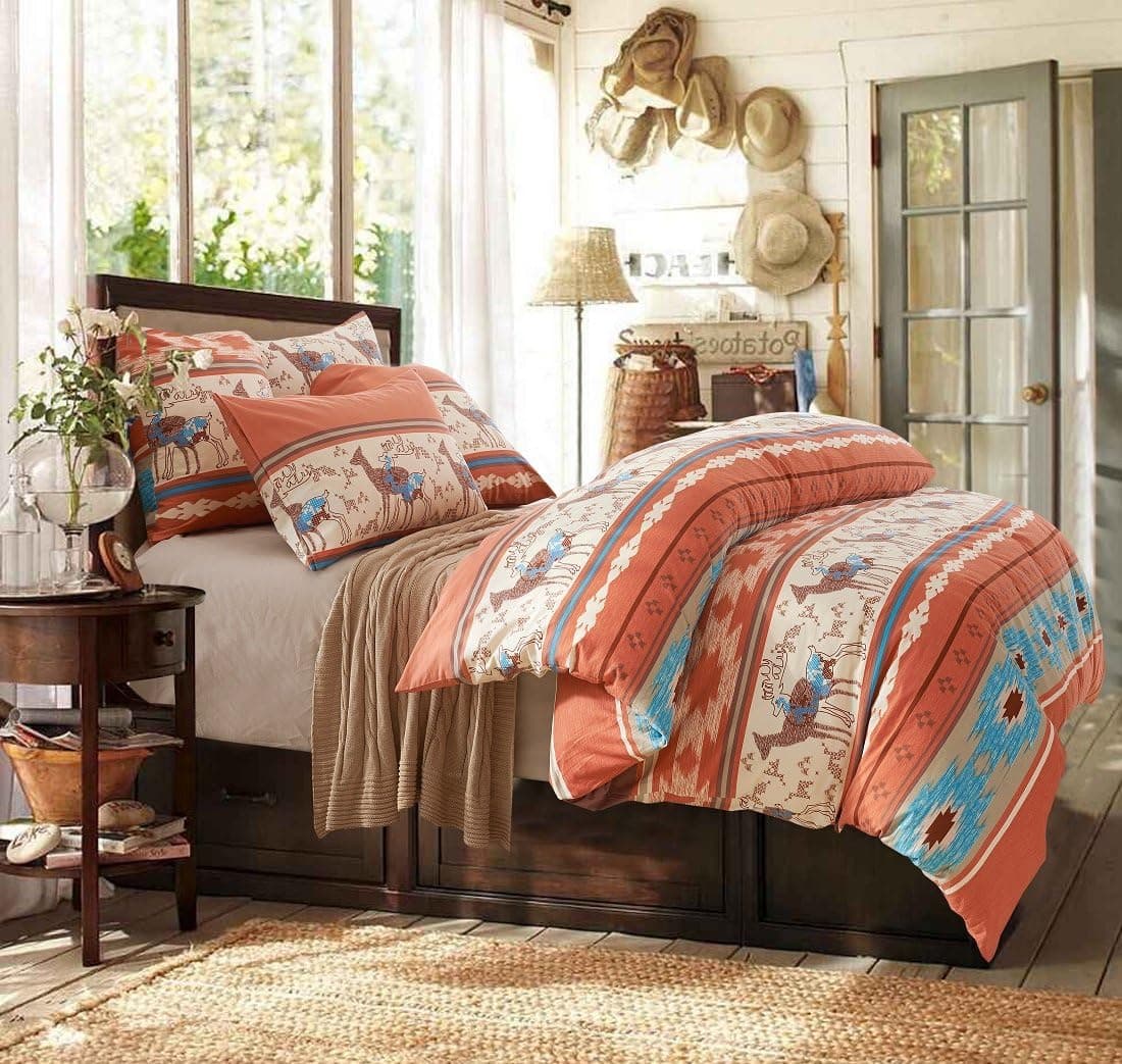 FADFAY Christmas Deer Bedding Set 4-Piece Queen/Full Holiday Bedding Cover Set Orange