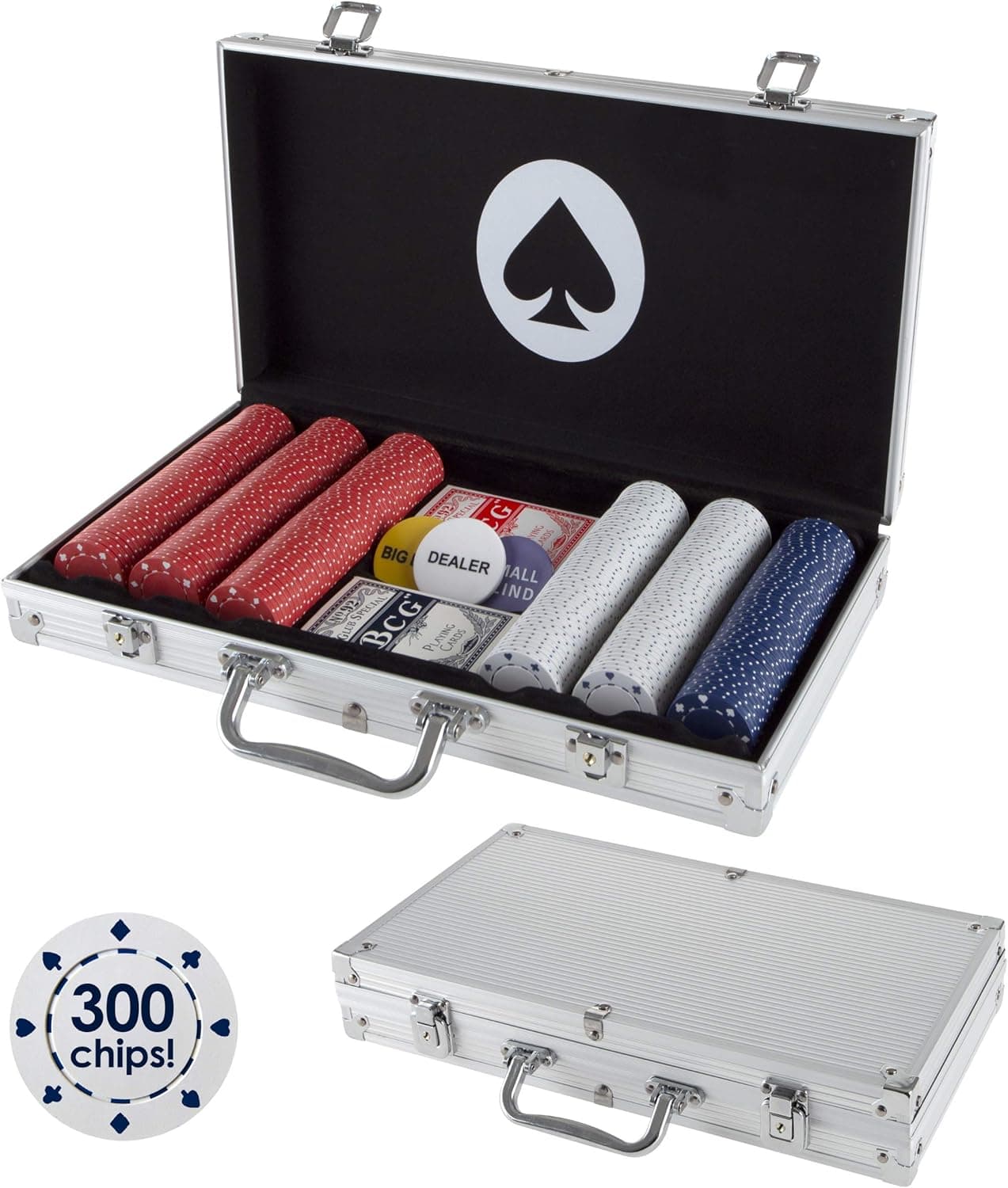 Trademark Poker Card Suits Poker Chip Set - 300 Pieces of 11.5-Gram Composite Gambling Chips - Aluminum Case, 2 Decks of Cards, Dealer & Blind Buttons