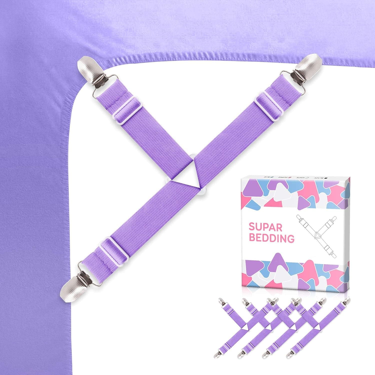 4PCS Bed Sheet Holder Straps Fasteners, Triangle Mattress Sheet Clips with Heavy Duty Suspenders and Adjustable Bed Bands to Keep Sheets from Sliding