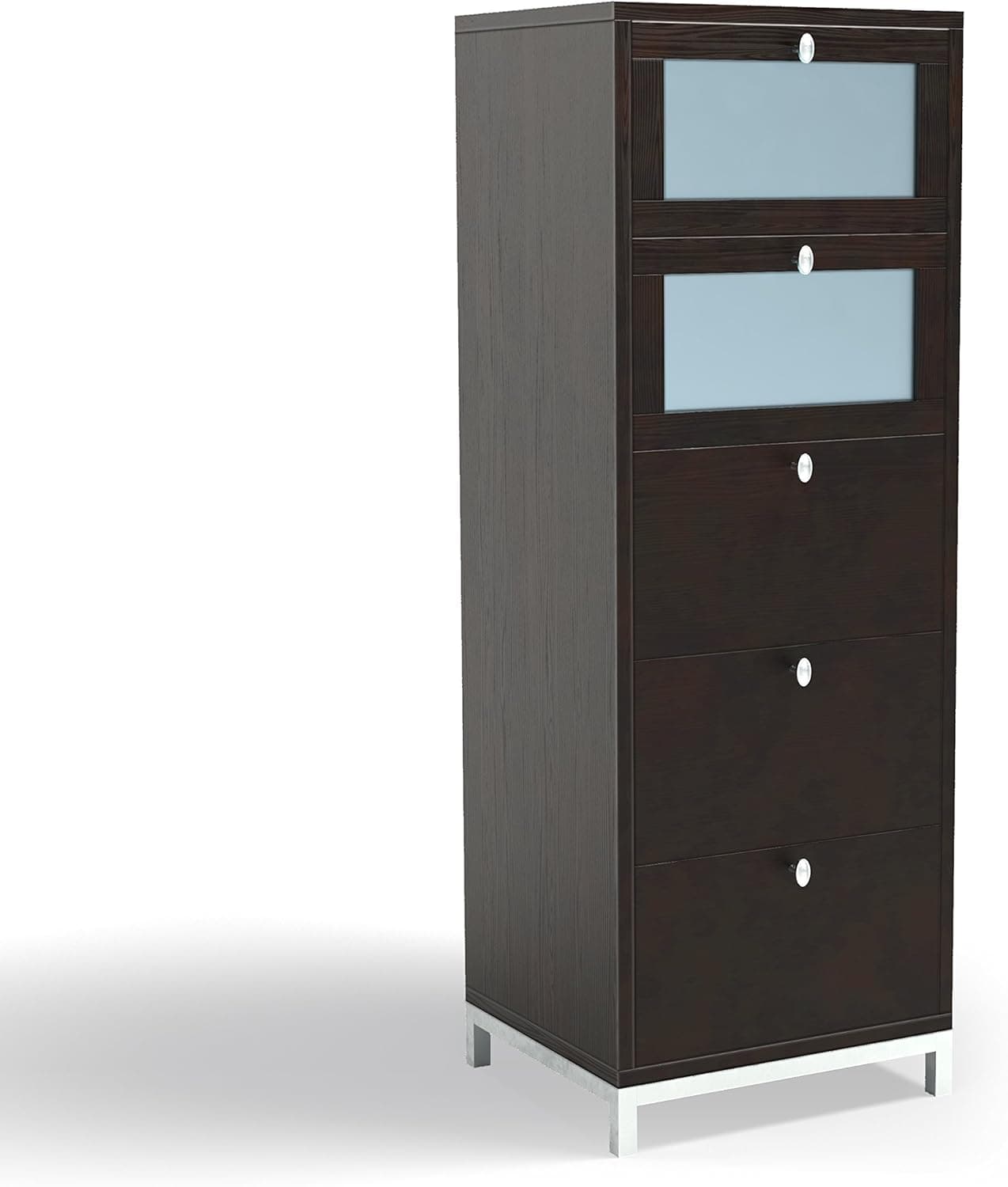 ioHOMES Keller Modern 5 Drawers, Tempered Glass Storage Chest, Cappuccino