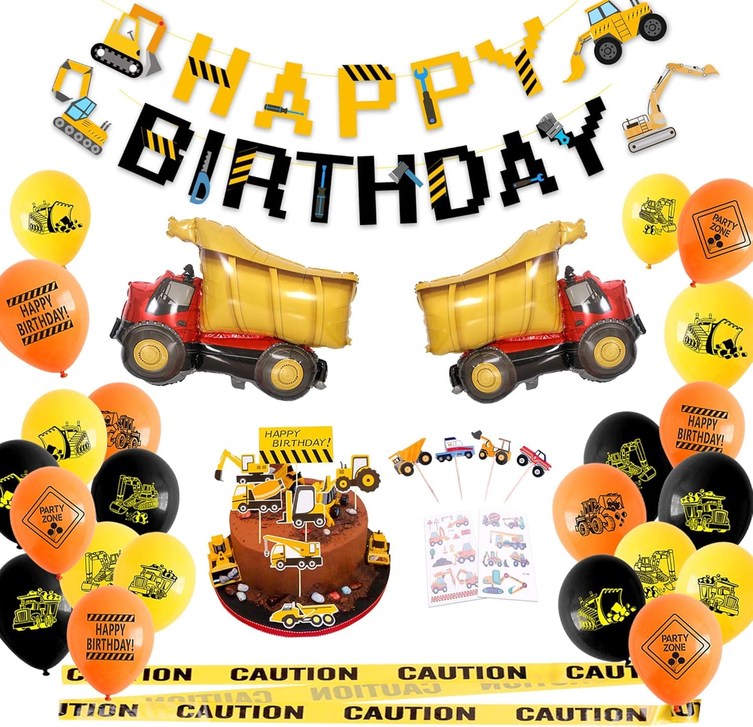 Construction Birthday Party Supplies Decorations Kit for Boys Dump Truck Birthday Party with Kids Cake Toppers, Caution Tape, Construction Banners Decorations, Balloons, Party Signs -OrightJoys