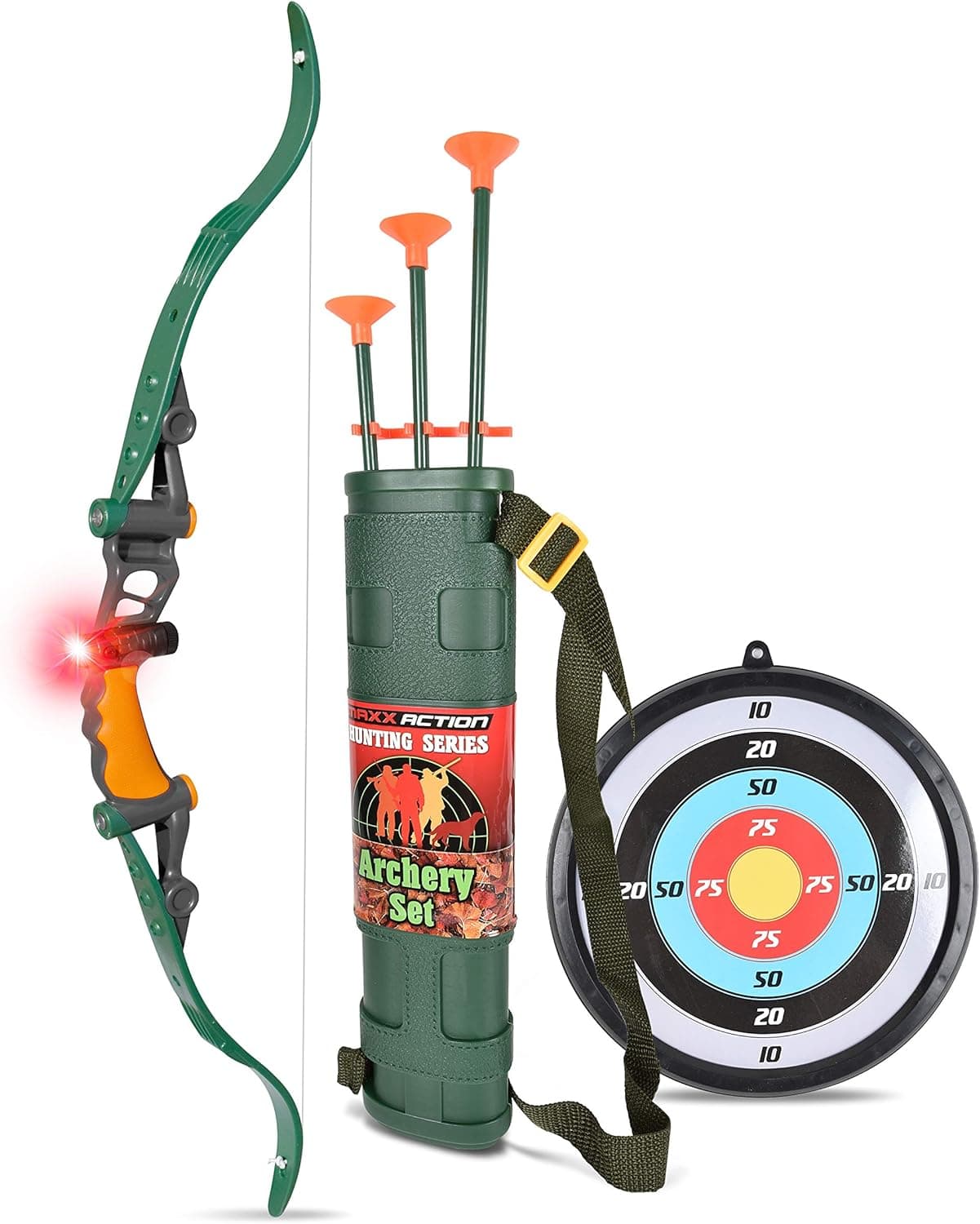 Sunny Days Entertainment Bow and Arrow Set – Archery Toy Set for Kids | Hunting Role Play Toy | Includes 3 Suction Cup Arrows Target and Quiver – Maxx Action Green Extra Large