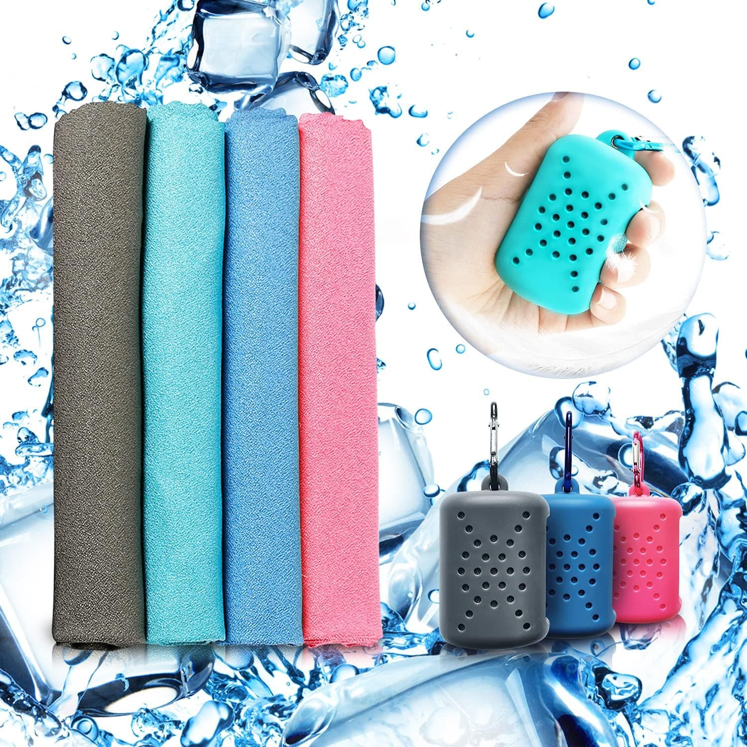 MUTAO 4 Pack Cooling Towels with Box, Mini Travel Towel Sports Workout Fitness Sweat Towels for Gym, Yoga, Cycling, Running, Hiking, Travel