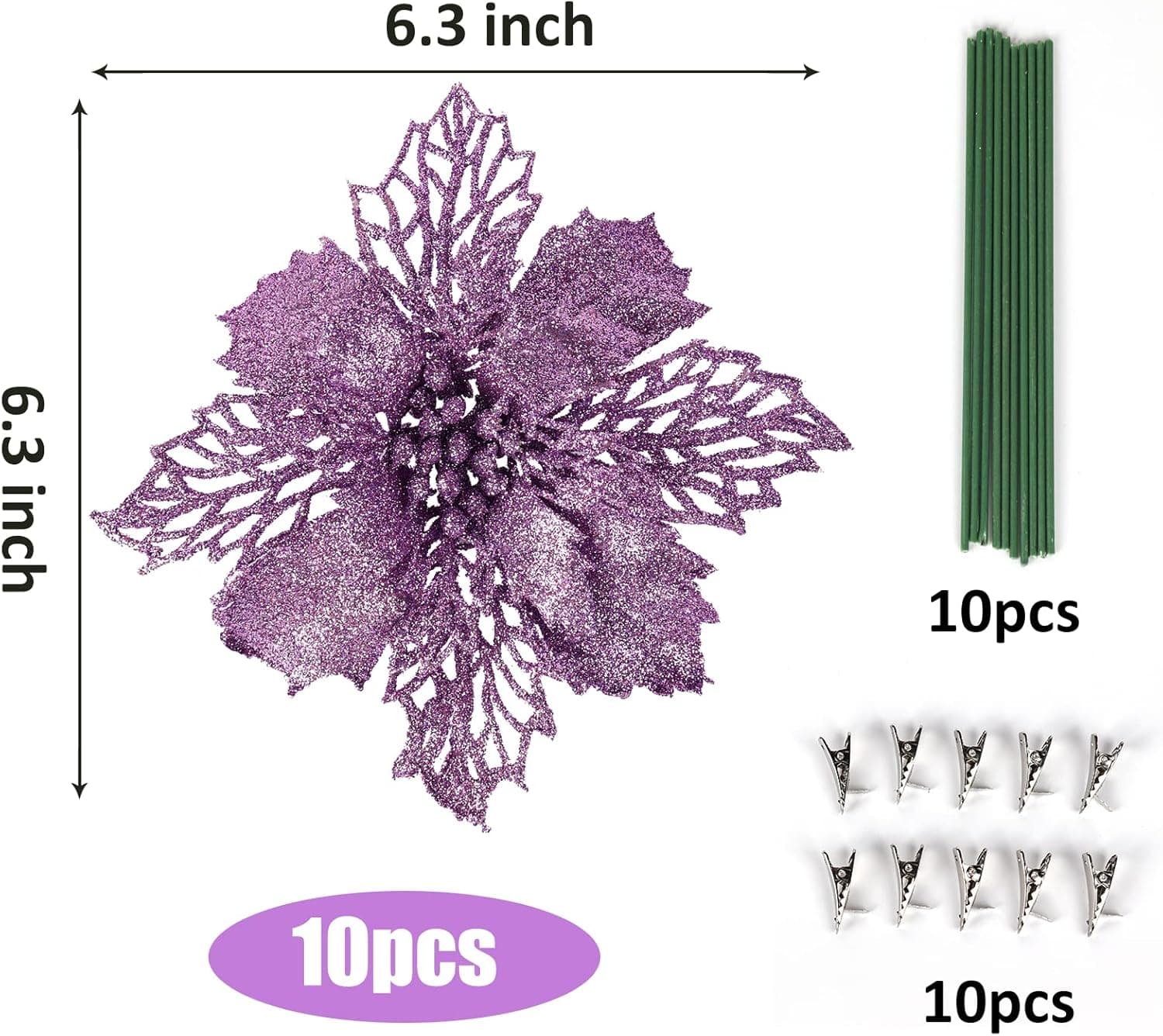RECUTMS Christmas Poinsettia Decorations Pink Christmas Ornaments, Poinsettia Christmas Decorations with Clips DIY Xmas Wreath Holiday Weed Home Party Decor (Pink)