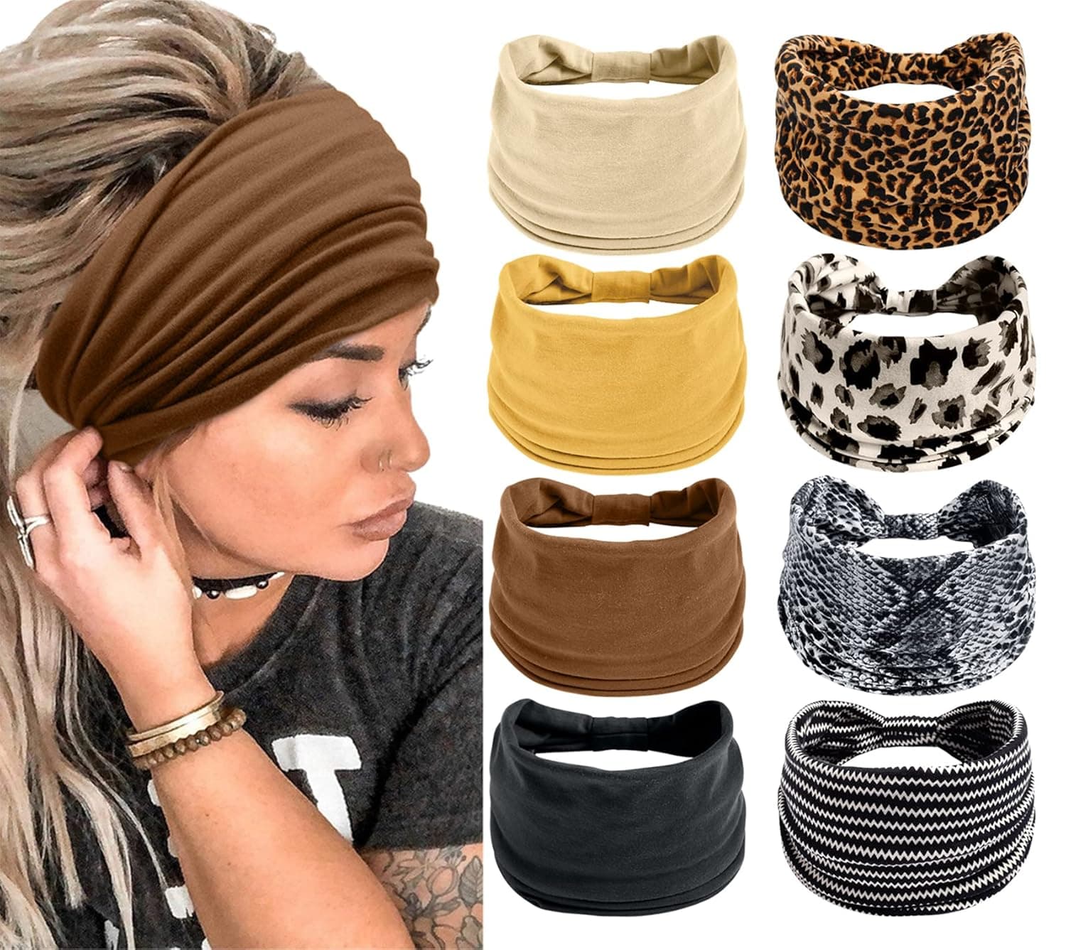 8 Pack Headbands for Women’s Hair Wide Boho African Knotted Head Wraps Turban Headband Non Slip Workout Hairbands