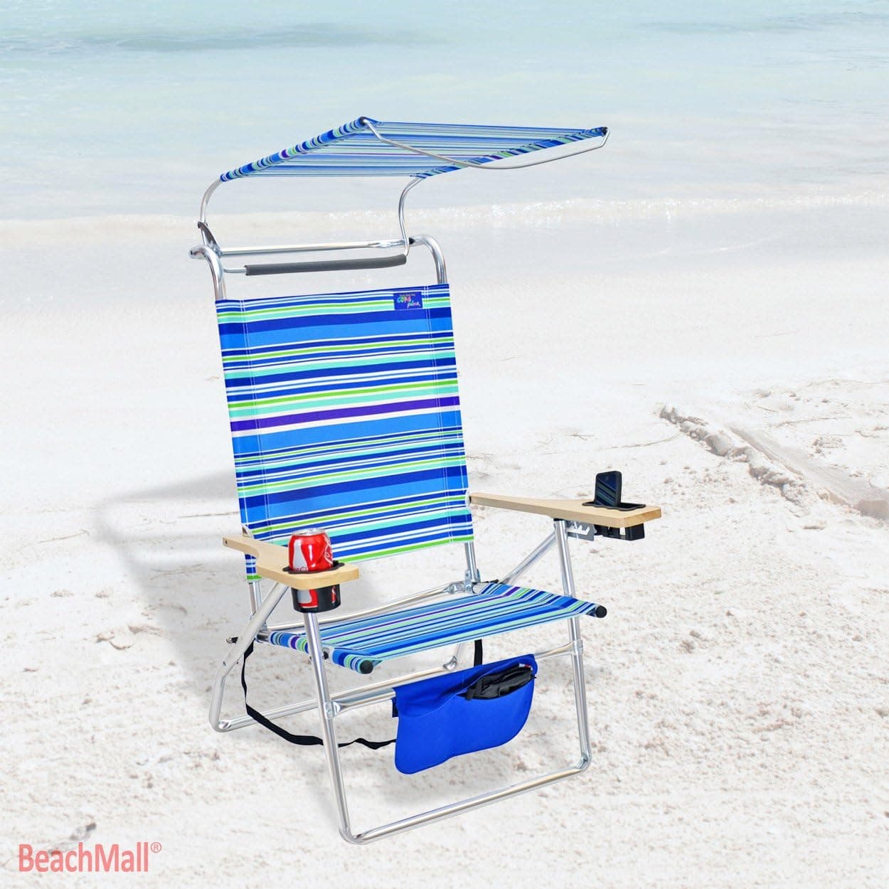 Deluxe 4 position Aluminum Beach Chair w/ Canopy & Storage Pouch