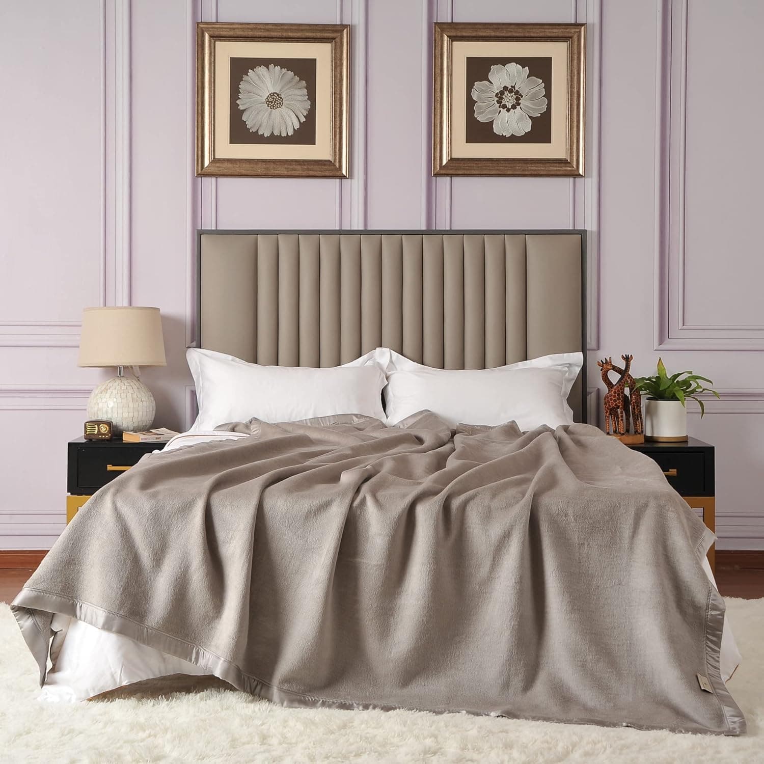CUDDLE DREAMS Silk Bed Blanket for All Seasons, Accented with Silk-Charmeuse Border, Naturally Soft, Breathable (Silver Gray, King 108" × 90")