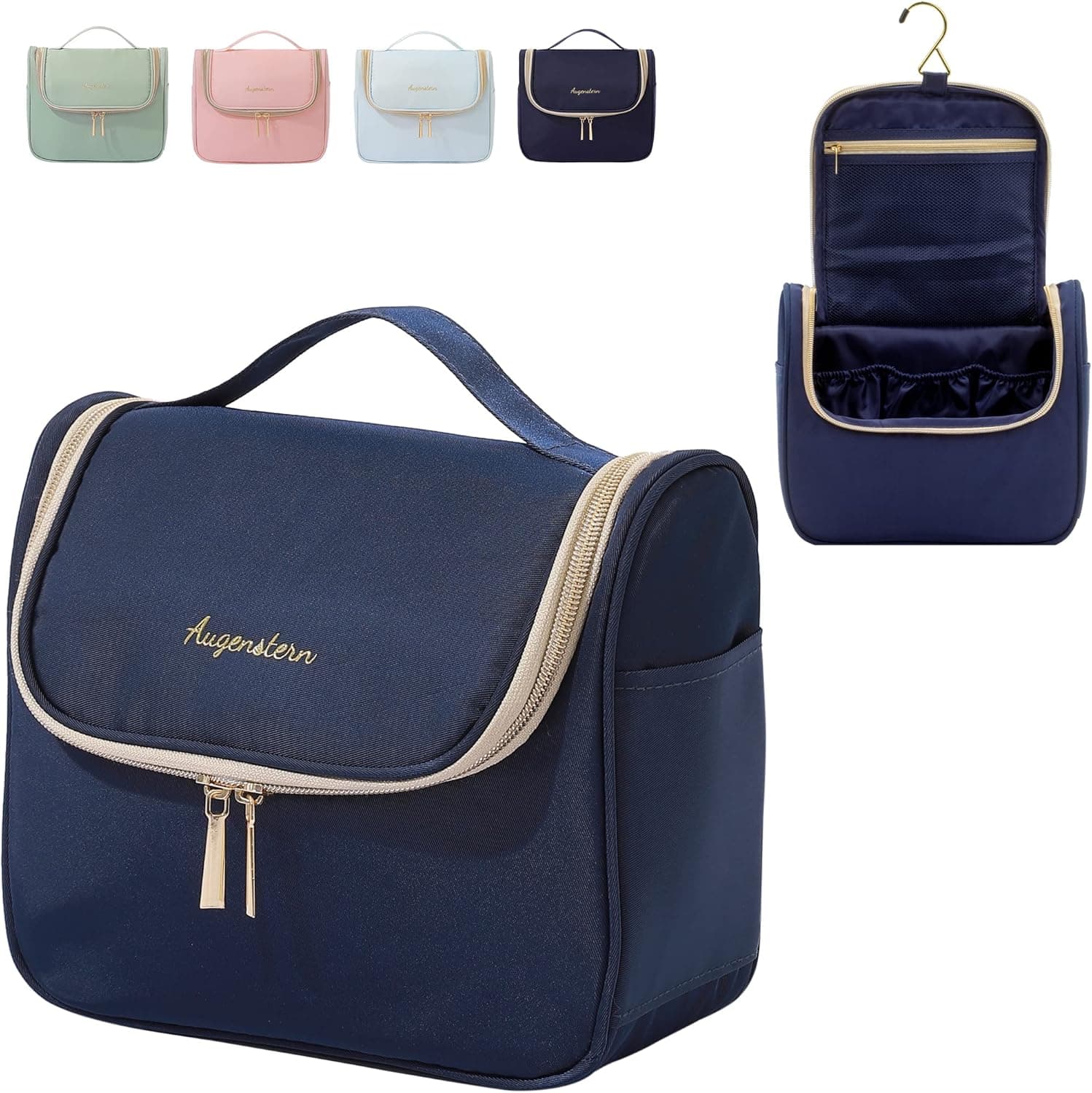 PAZIMIIK Hanging Compact Toiletry Bag for Traveling Women Makeup Bag Travel Make Up Organizer for Girls Cosmetic, Navy Blue