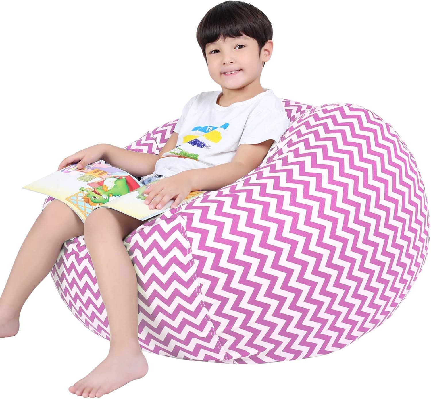 Lukeight Stuffed Animal Storage Bean Bag Chair for Kids, Zipper Storage Bean Bag for Organizing Stuffed Animals, Chevron Bean Bag Chair Cover, (No Beans) X-Large