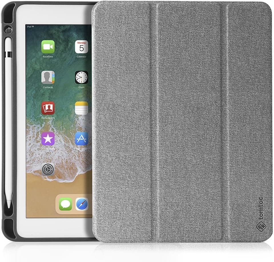 Tablet Case for New iPad 9.7 with Pen Holder for Apple Pencil, tomtoc 9.7” Slim Protective Smart Cover Hard Case for Apple 9.7 inch New iPad 2018 2017, Tri-fold Stand Cover