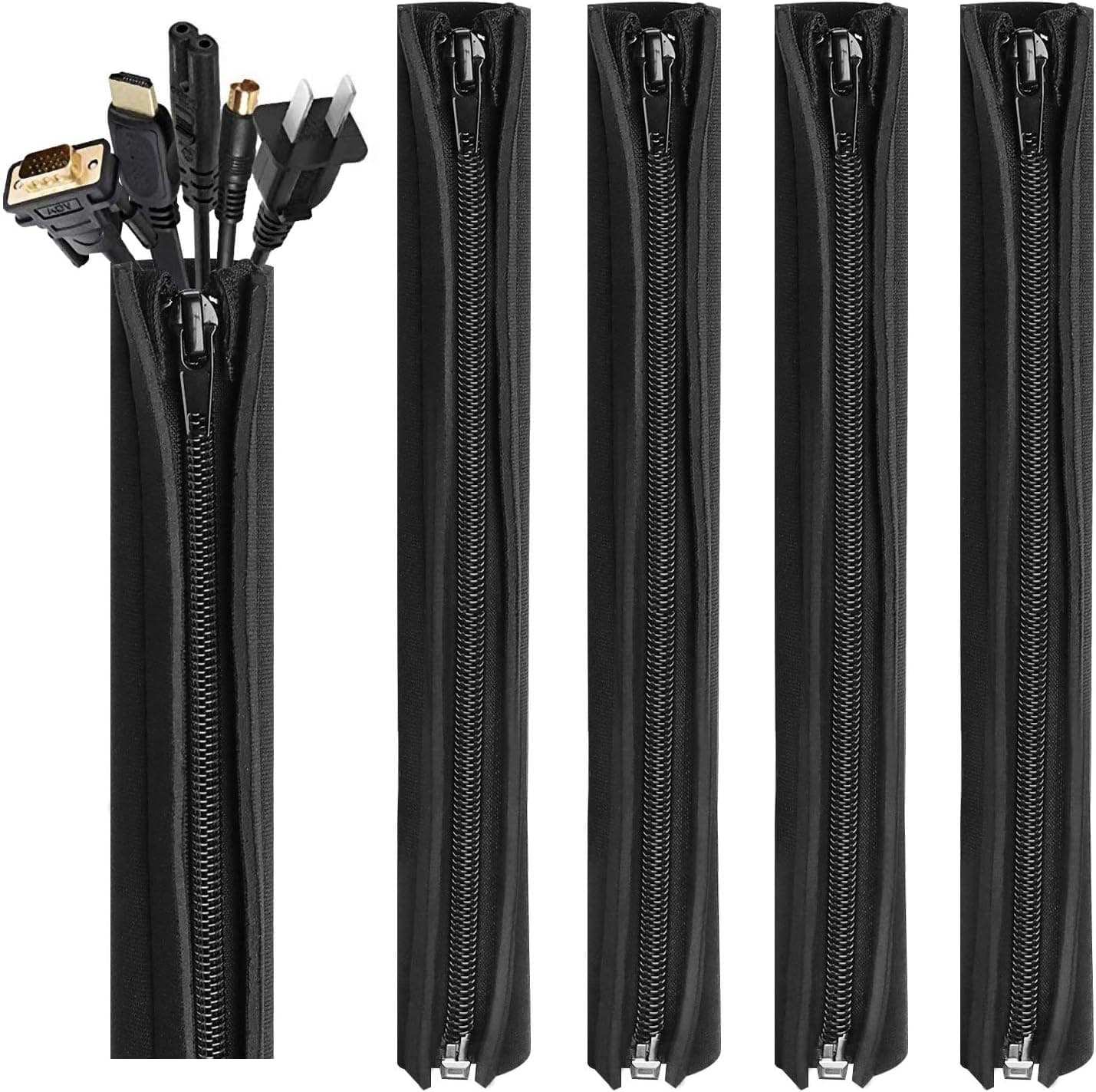 Pasow Cable Management Sleeve Neoprene Cord Organizer Wrap Cover (Pack of 5)