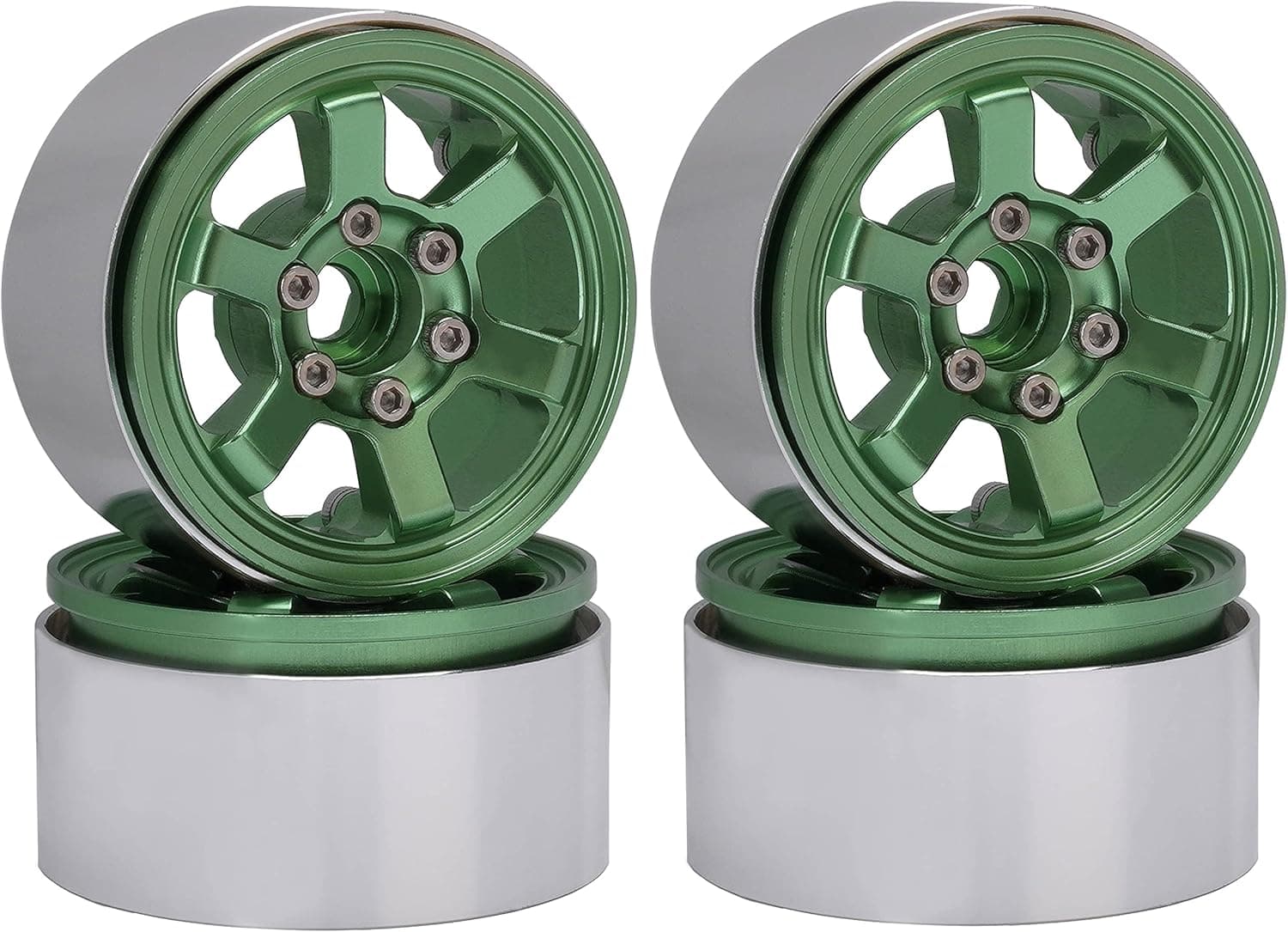 DJX CNC Aluminum 1.9 inch Beadlock Wheel Rims 6 Spokes for 1/10 RC Crawler Car Traxxas TRX-4 TRX6 Axial SCX10 90046 Redcat Gen8 (Green)