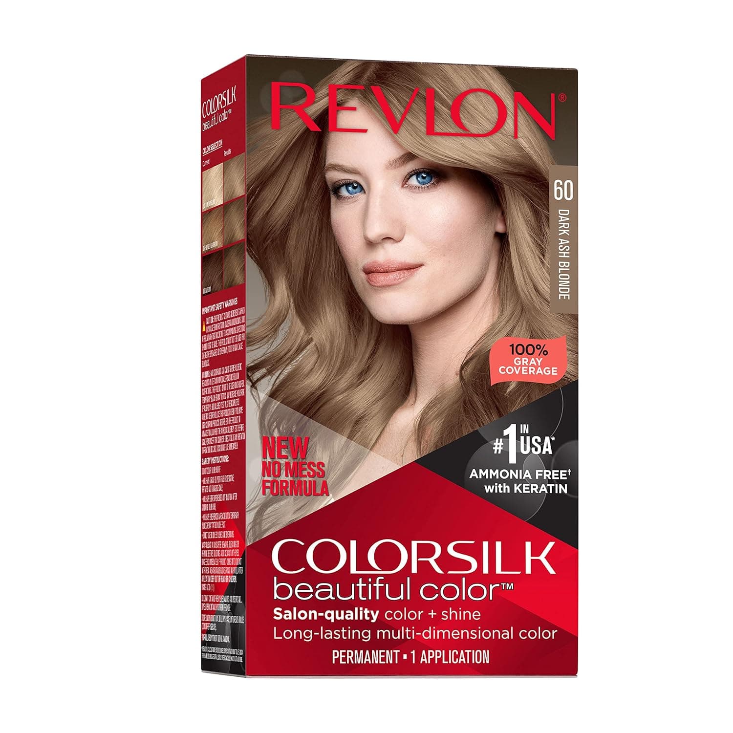 Colorsilk Beautiful Color Permanent Hair Color, Long-Lasting High-Definition Color, Shine & Silky Softness with 100% Gray Coverage, Ammonia Free, 060 Dark Ash Blonde, 1 Pack