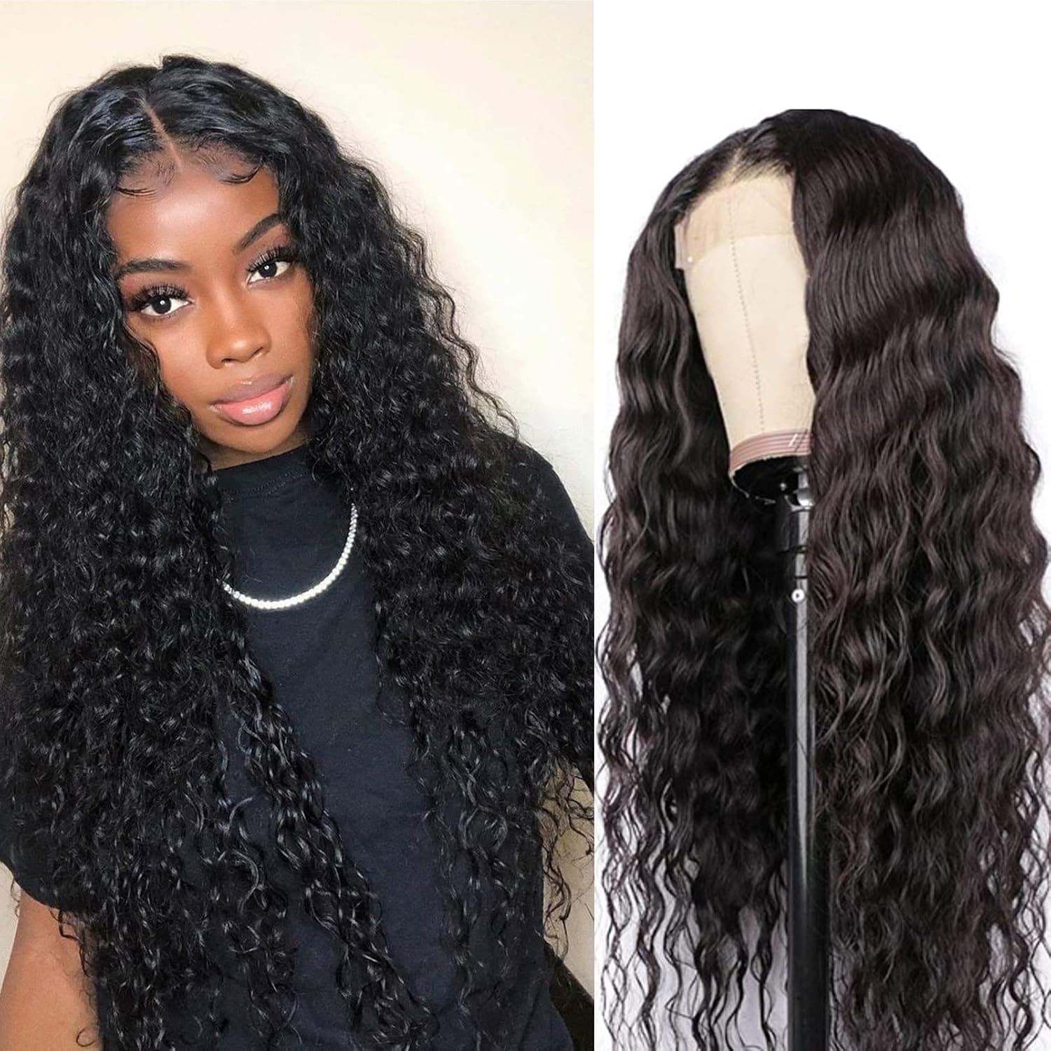 BLY Loose Deep Wave Lace Front Wigs Human Hair 200% Density for Black Women 4x4 HD Transparent Closure Wig Pre Plucked Glueless Natural Black Color 20 Inch
