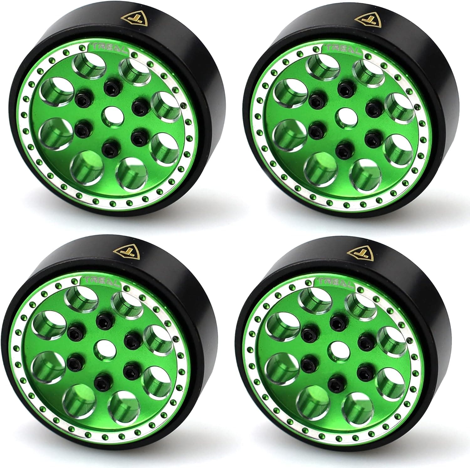 Treal SCX24 Wheels 1.0 Beadlock Wheels(4P-Set) for Axial SCX24 1/24 Crawler Brass Ring Weighted 22g (Green)