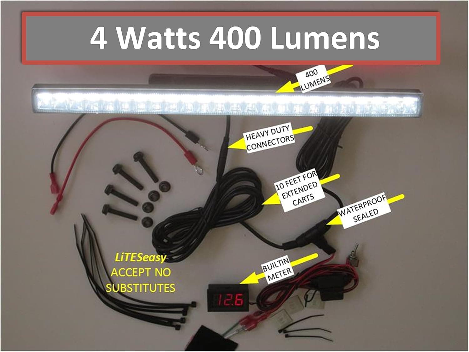 TecScan Golf Cart LiTESeasy LED Headlight Only Kit W/Built-in Volt Meter
