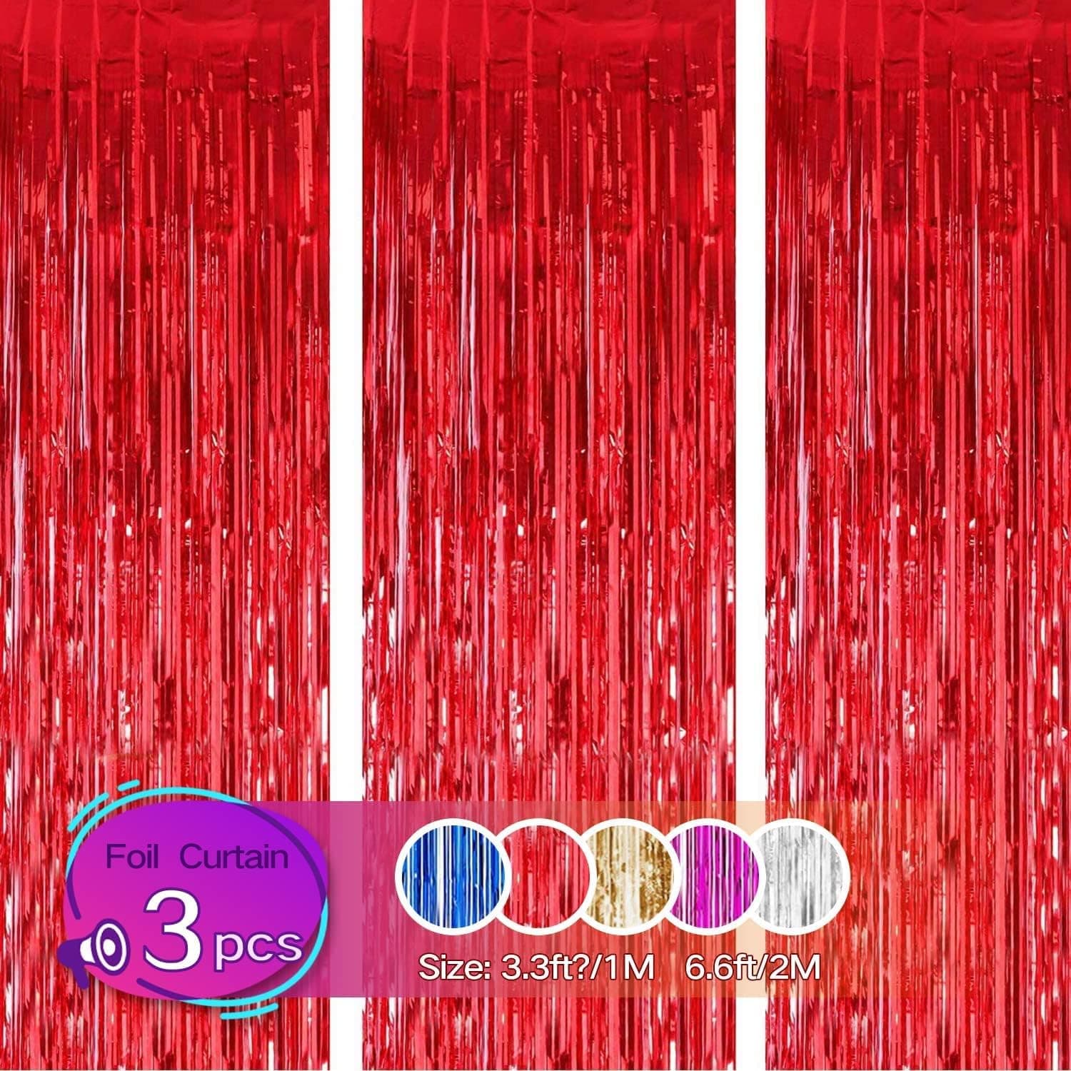 Gulaey Foil Fringe Curtain 1m x 2m, 3 Pack Metallic Tinsel Curtain Birthday Decorations, Foil Curtain for Graduation Wedding Engagement Bridal Shower Bachelorette Holiday Party(Red)