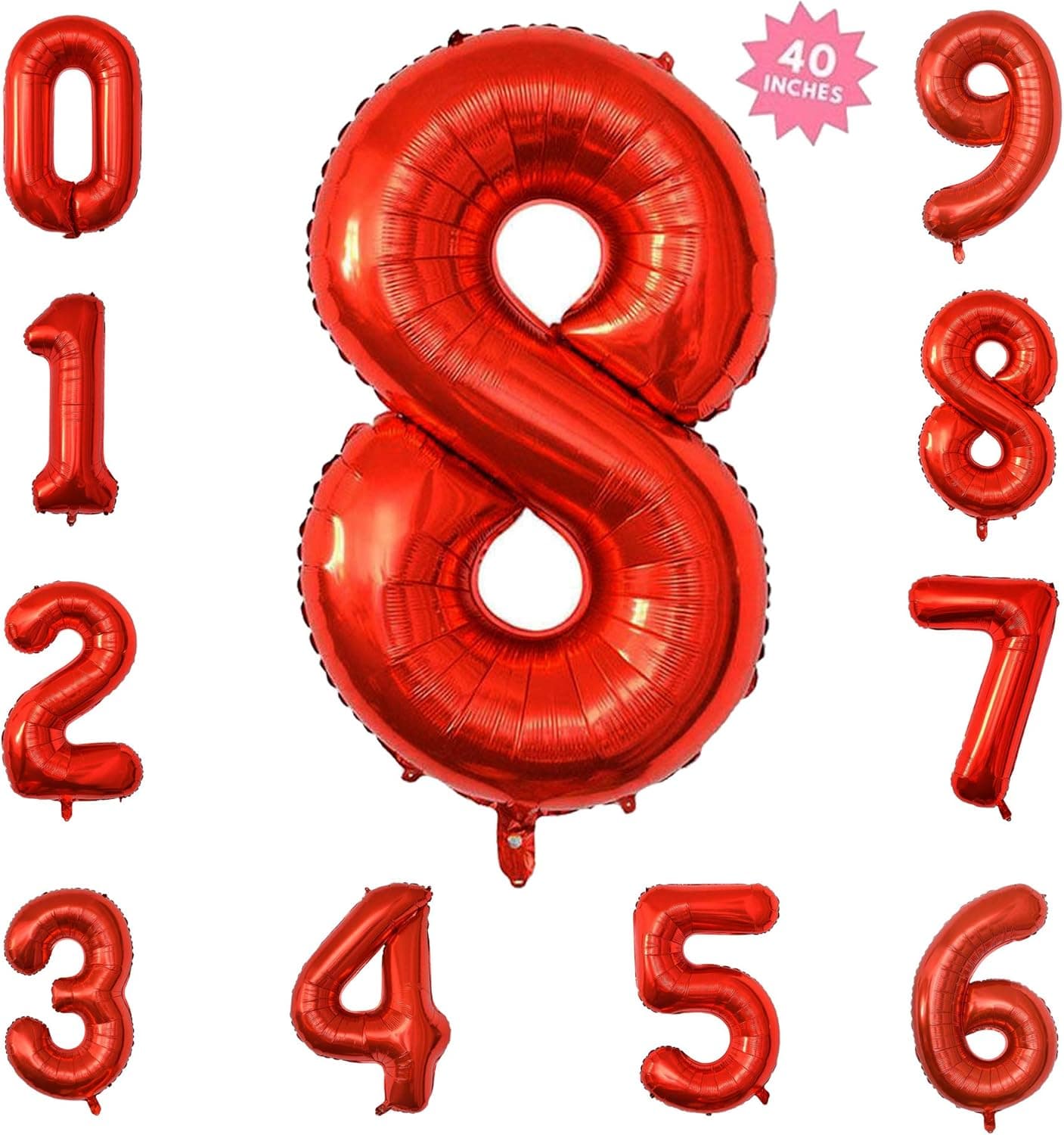 40 Inch Red Jumbo Digital 8 Number Balloons Huge Giant Balloons Foil Mylar Number Balloons for Birthday Party,Wedding, Bridal Shower Engagement Photo Shoot, Anniversary