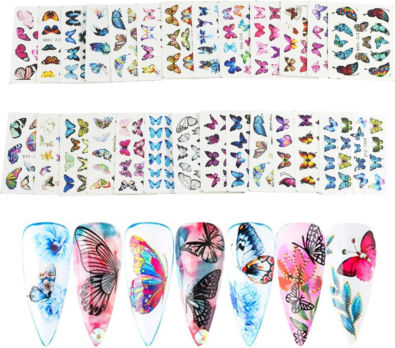 27 Sheets Butterfly Nail Decals for Nail Art Nail Supplies Stickers Water Transfer Nail Decals Nail Decorations for Nails Supply Watermark DIY Colorful Art Foils for Nails Design Manicure Tips