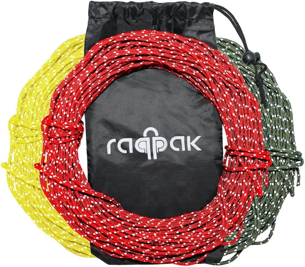 Raqpak Reflective Cord 100 Feet Long Tent Guyline Rope with Carry Pouch (Red)