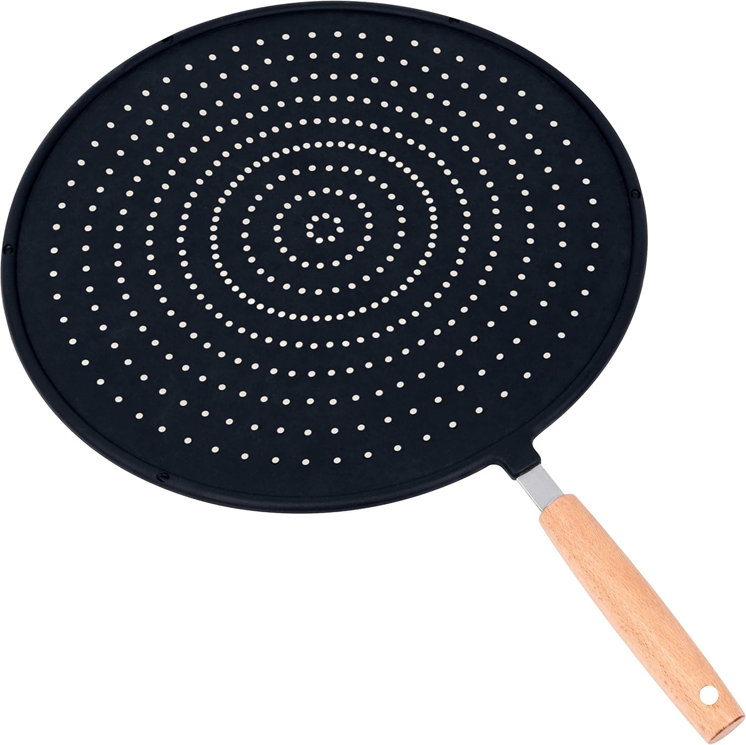 13" Silicone Splatter Screen for Frying Pan, Multi Use,Maji &Co. Pan Cover with Wood handle –Grease Splatter Screen, Oil Splatter Guard – Heat Insulating Cooling Mat, Strainer, Silicone Drain board