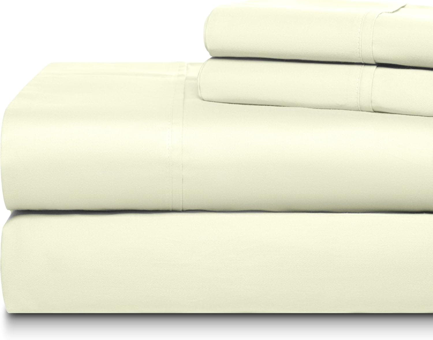 Home Fabz 400 Thread Count 4 Piece Sheet Sets 100% Long Staple Soft Egyptian Quality Cotton with 18" Deep Pockets, Queen, Smooth and Soft Sateen Weave, Luxury Hotel Collection, Ivory