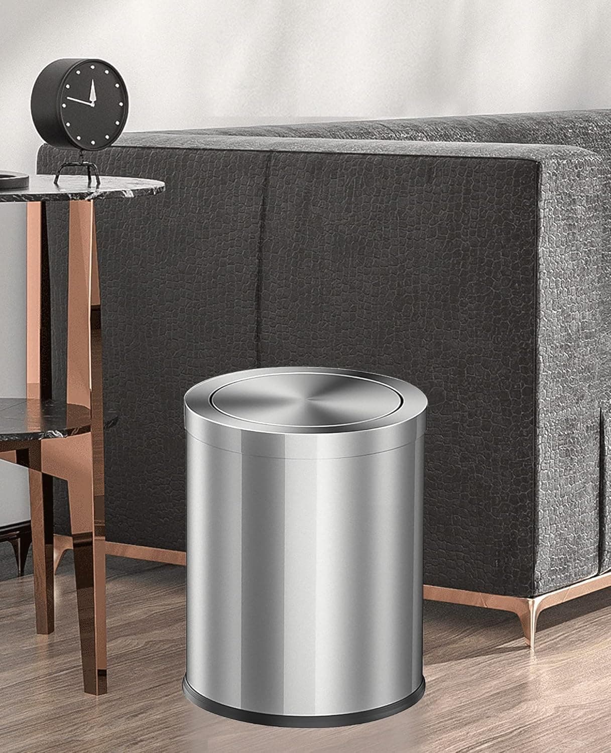 Stainless Steel Round Shape Trash can with Flipping Lid 4gallon Fingerprint-Proof Garbage cans Wastebasket Bin for Kitchen bothroom Living Room(Silver)