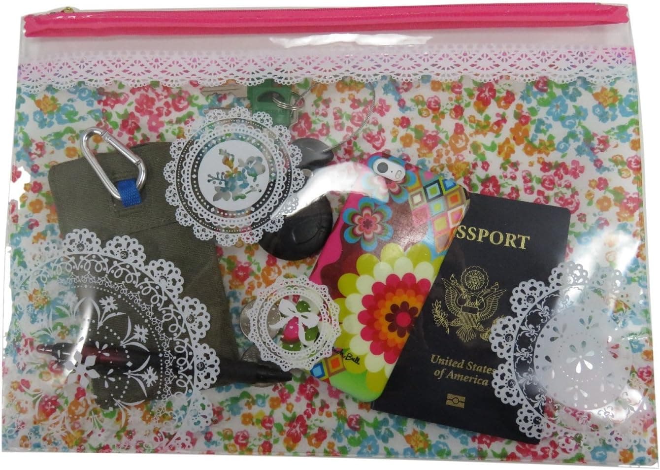 Travel/Cosmetic Zipper Bags Vinyl (2 Piece) 9.75" X 13.5" Orange and Pink
