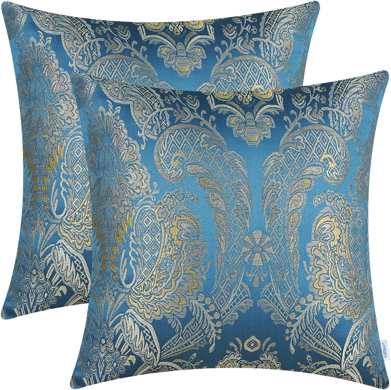 CaliTime Pack of 2 Supersoft Throw Pillow Covers Cases for Couch Sofa Home Decor Vintage Damask Floral 18 X 18 Inches Seaport Blue