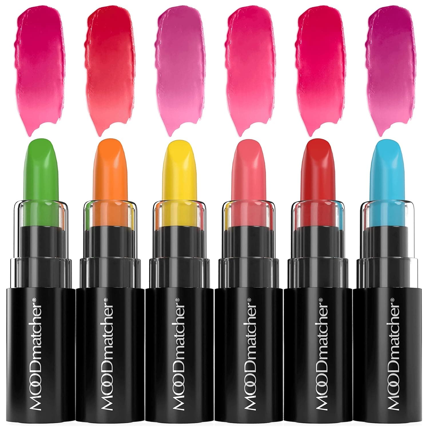 MOODmatcher Lipstick, 6PC Collection of the Original Color-Change Lipstick - Maskproof, 12 HOUR Long Wear, Enriched with Aloe & Vitamin E for Ultra-Hydration and Moisture - Made in USA