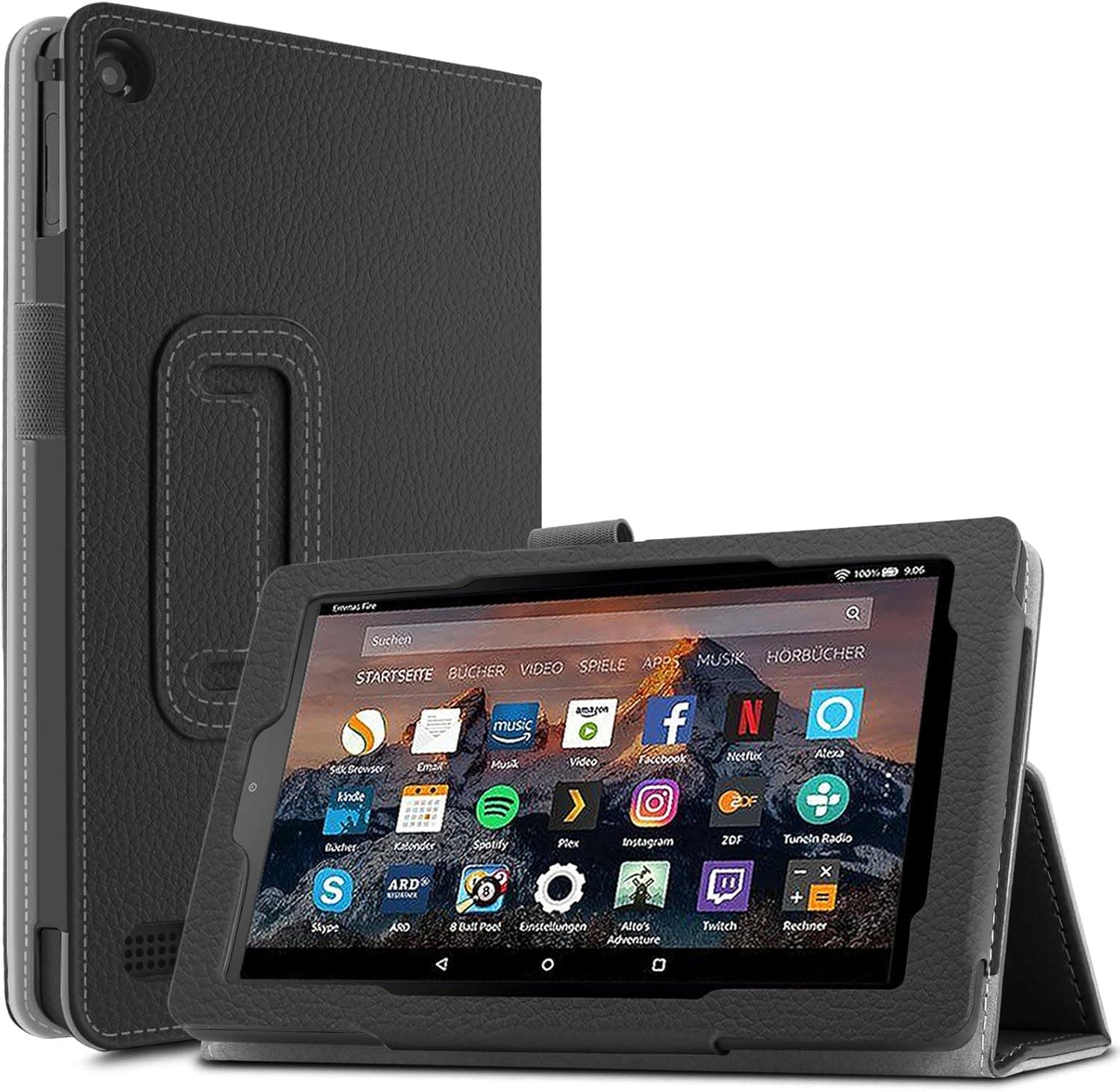 Infiland All-New Fire 7 Tablet Case - Slim Fit Folio Stand Cover Case for For All-New Fire 7 Tablet with Alexa (7th Generation, 2017 release), Black