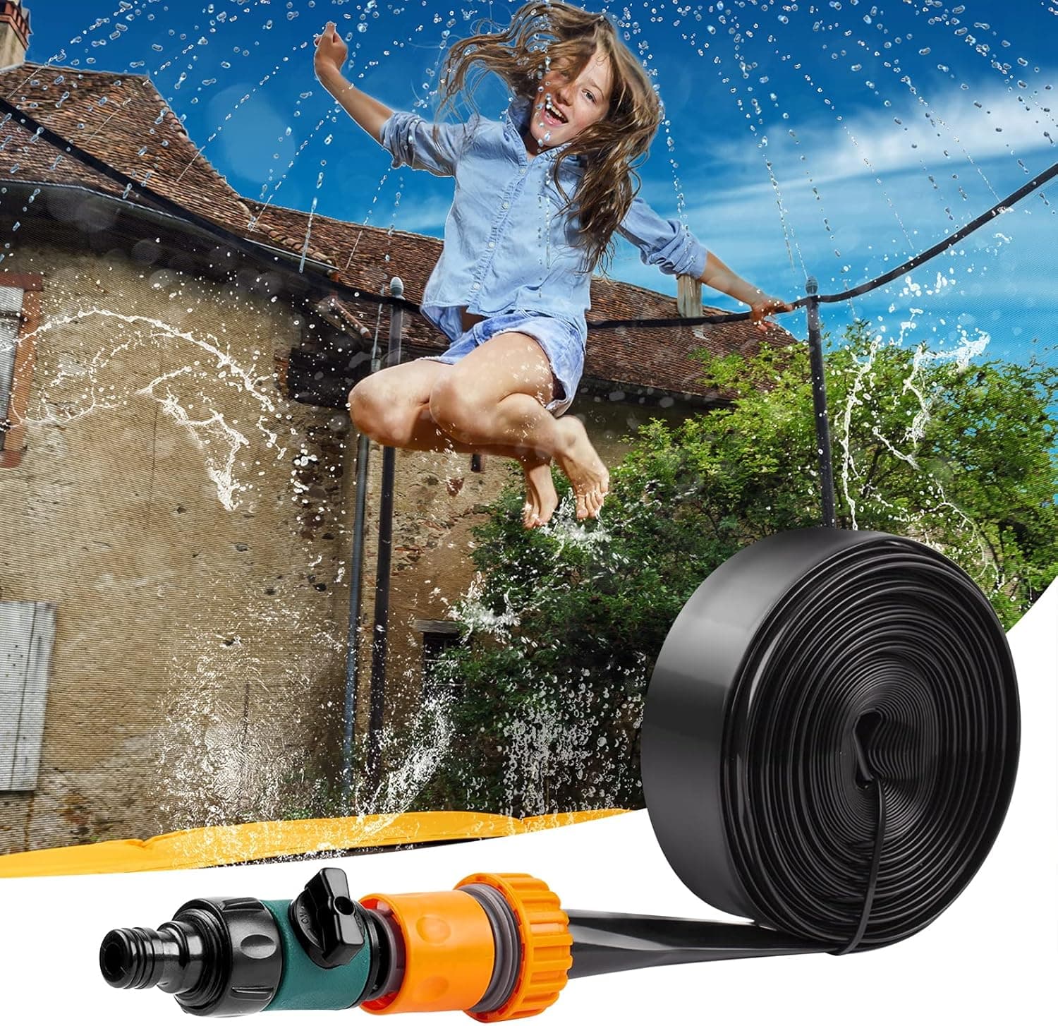 Trampoline Sprinkler for Kids Heavy Duty Trampoline Sprinkler Waterpark Summer Fun Outdoor Water Games Yard Toys Sprinklers Backyard Water Park Trampoline Accessories for Boys Girls and Adults 39 FT