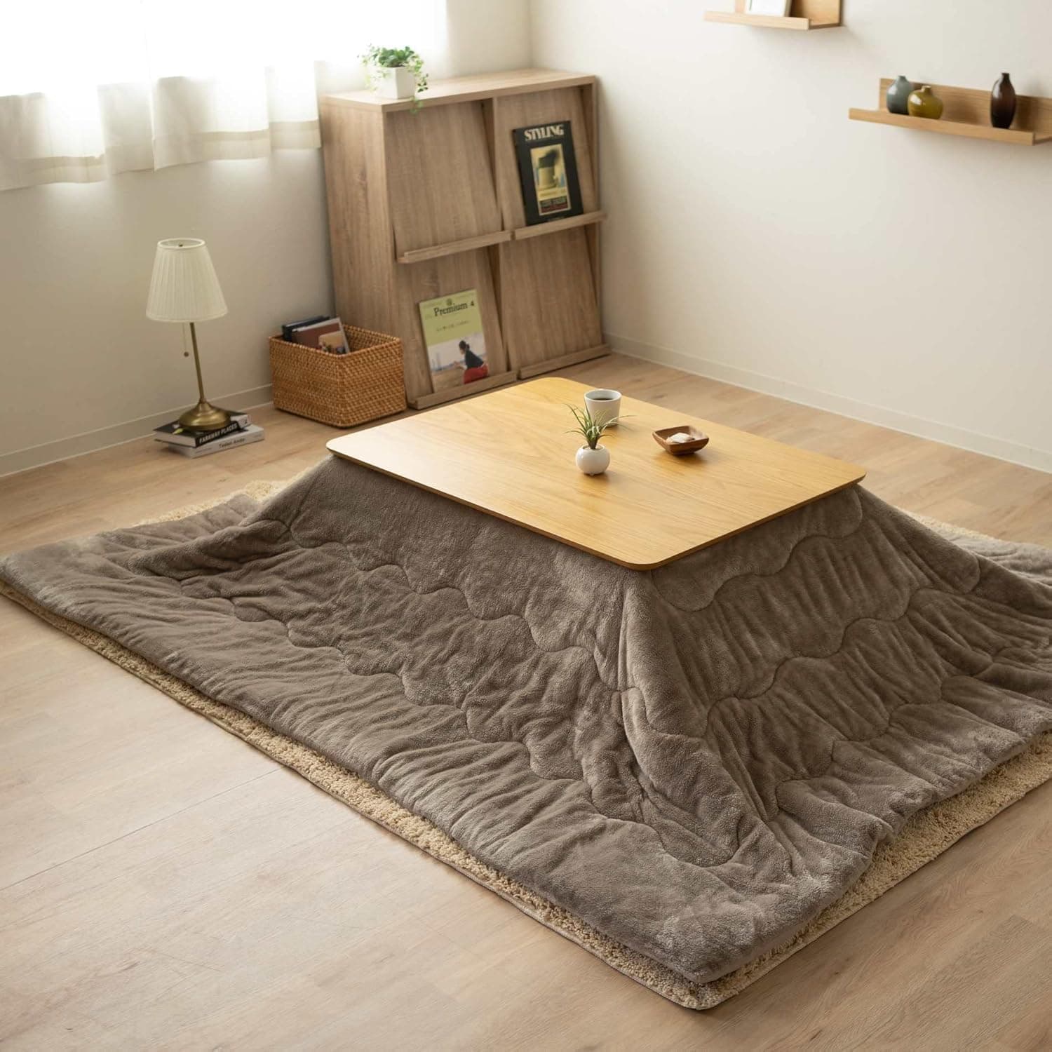 EMOOR Boa Fleece Kotatsu Futon Comforter, Heat-Retention-Plus, Soft & Silky Touch Blanket Throw, Rectangle 75x91in, Greige (Gray-Beige)