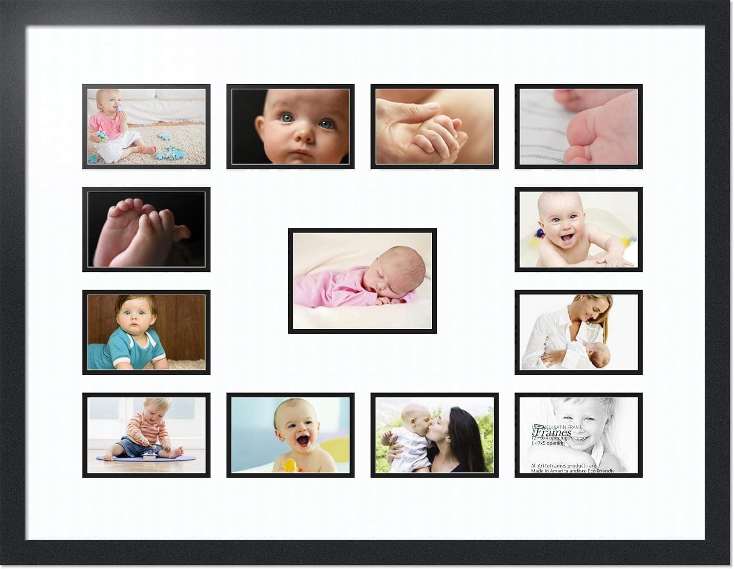ArtToFrames Collage Photo Frame Double Mat with 1 - 5x7 and 12 - 4x6 Openings and Satin Black Frame