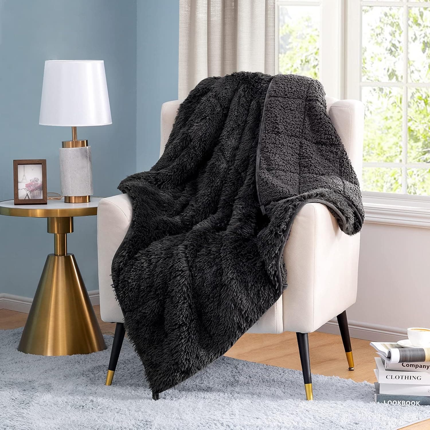 joybest Faux Fur Weighted Blanket Oeko-Tex Standard 100 Certified Sherpa Fleece 10 Pounds 50x60 Inches Throw Size Heavy Weighted Blanket with Premium Glass Beads, Grey