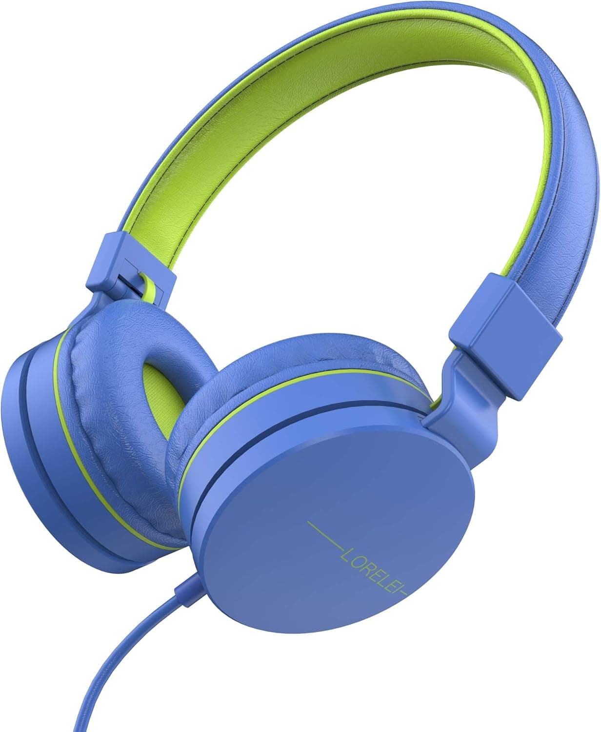 LORELEI L-01 On-Ear Kids Headphones with Microphone, Lightweight Folding Stereo Bass Headphones with 1.5M No-Tangle Cord, Portable Wired Headphones for School/Trip/Plane (Blue-Green)