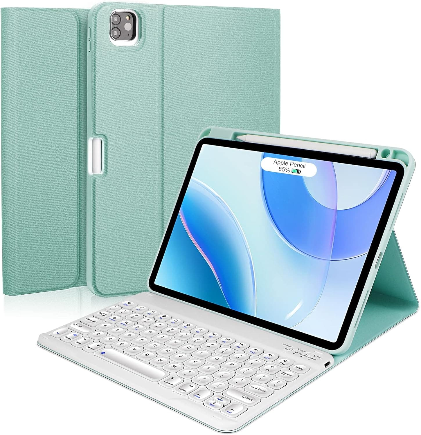 Eisuiyi iPad Pro 11" case for 4th/3rd/2nd/1st Generation with Detachable BT Keyboard Compatible with iPad Air5 2022/Air4 2020 10.9", Built-in Pencil Holder, Mint Green