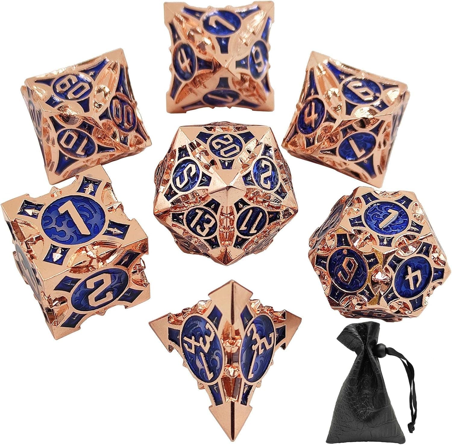 AHDKEJG Metal DND Dice Set Dungeons and Dragons D&D MTG TRPG Polyhedral Dice Set of 7 Cubes Roleplaying Digital Teaching D20 D6 Board Game Accessories -Red Copper Sapphire Blue