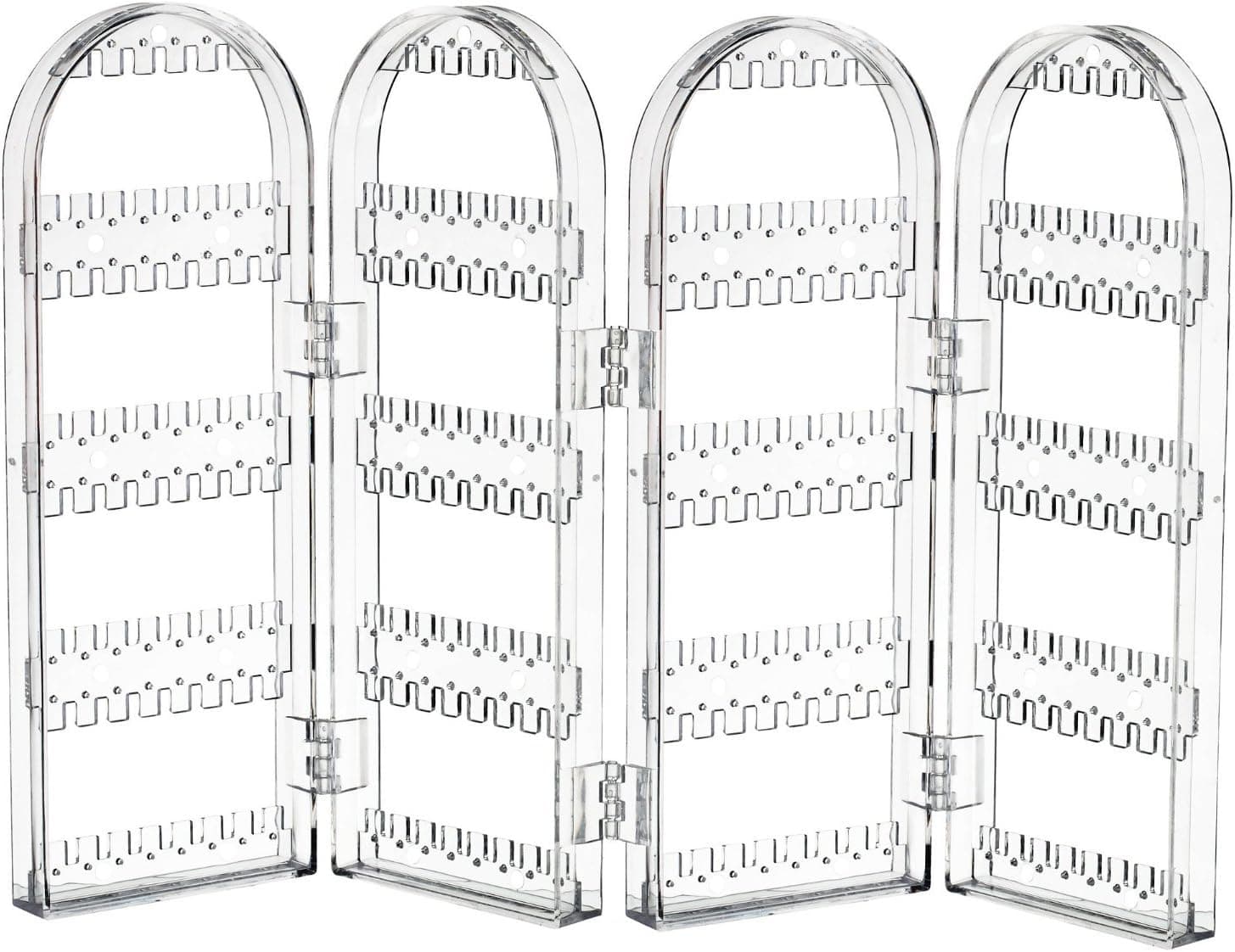 AUCH Folding Foldable Acrylic Earring/Ear Stud/Necklace/Chain/Bracelet Screen Display Stand Rack Holder Organizer, Large Capacity for 120 Pair Earrings(4 Panel, Clear)